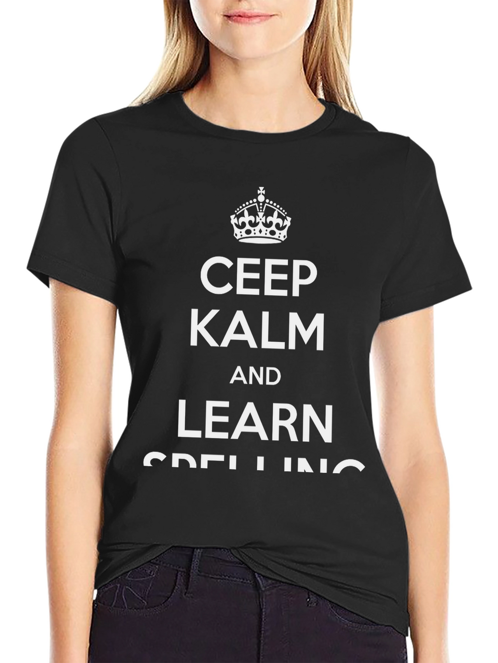 Keep Kalm Learn Spelling Black Graphic Tee
