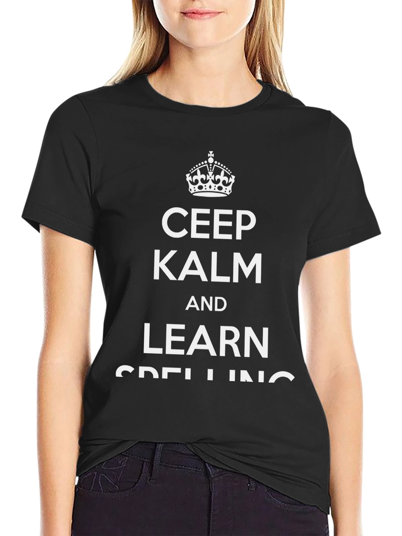 Keep Kalm Learn Spelling Black Graphic Tee
