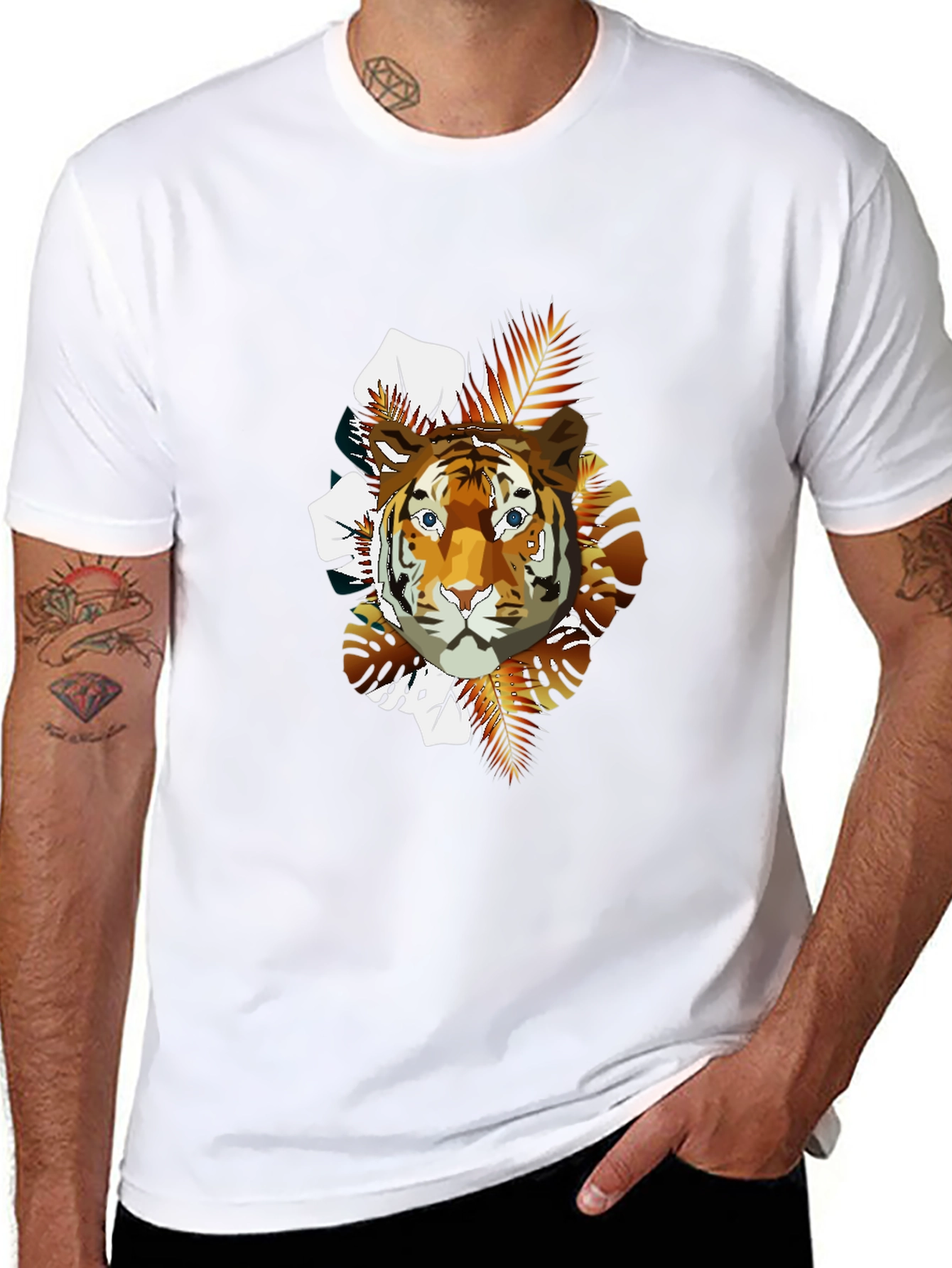 Tiger Graphic Print Crew Neck T-Shirt