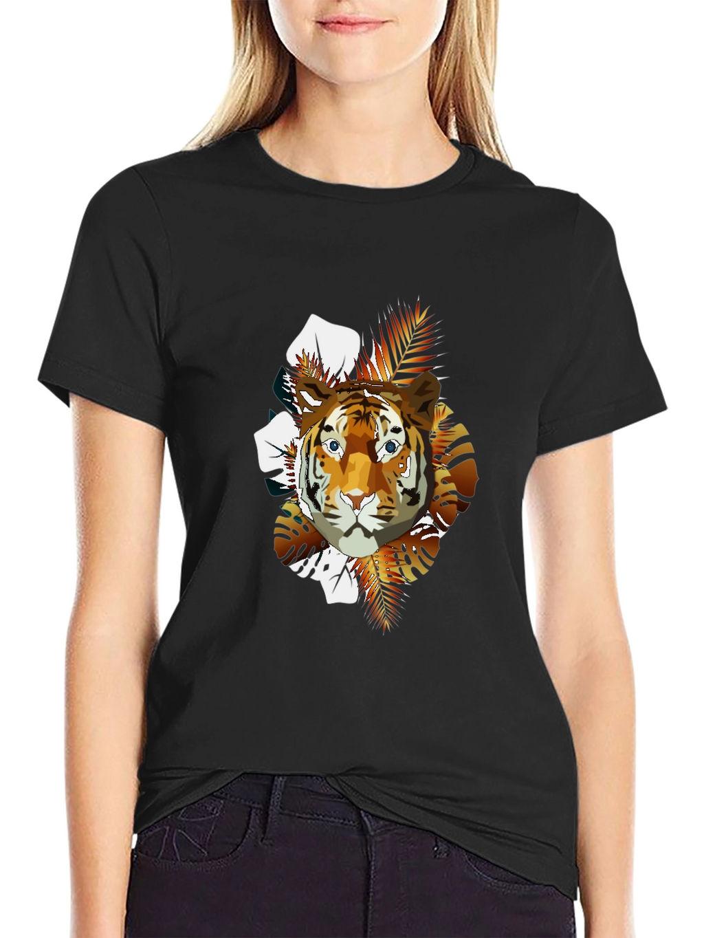 Tiger Graphic Print Crew Neck T-Shirt