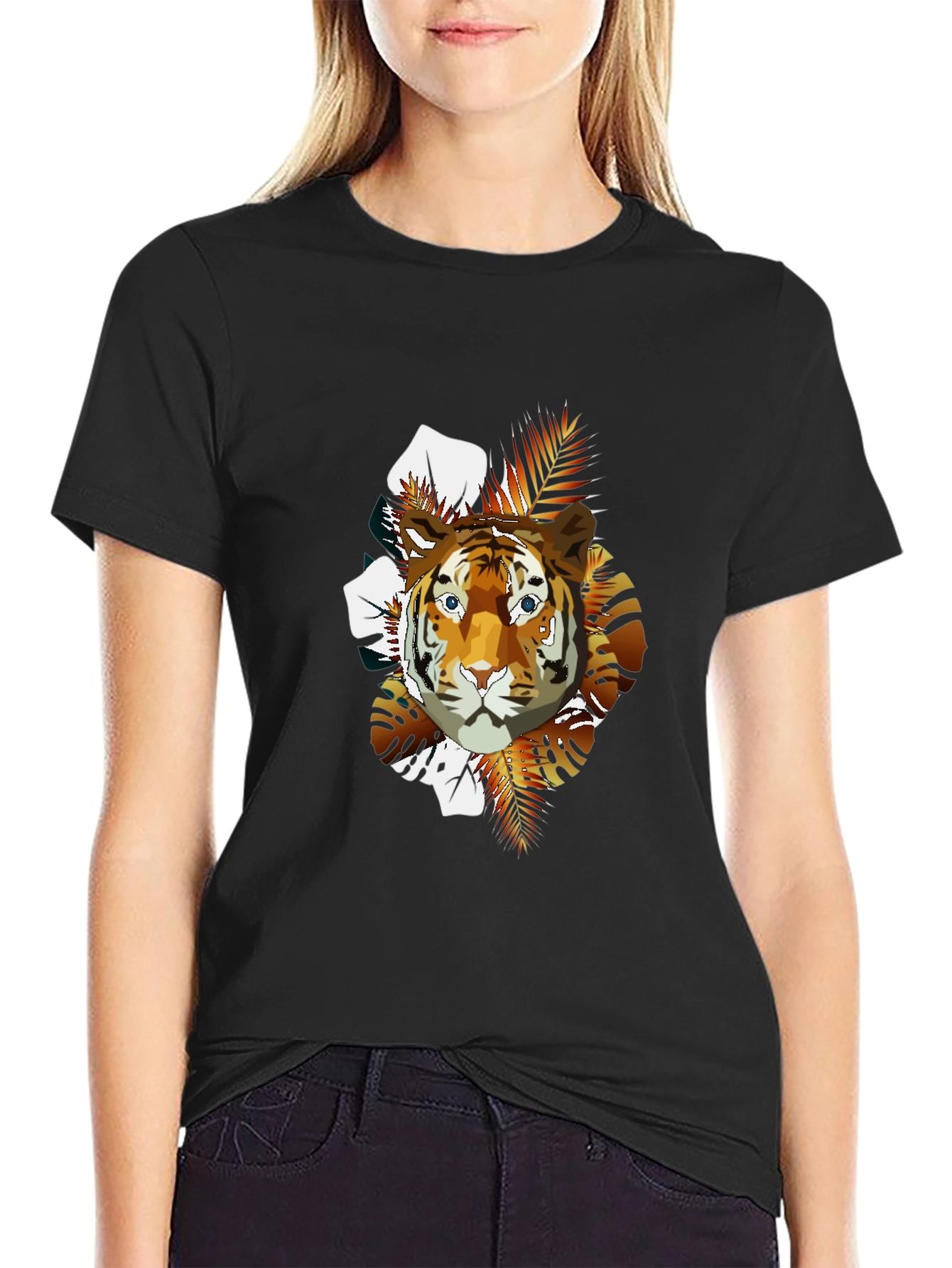 Tiger Graphic Print Crew Neck T-Shirt