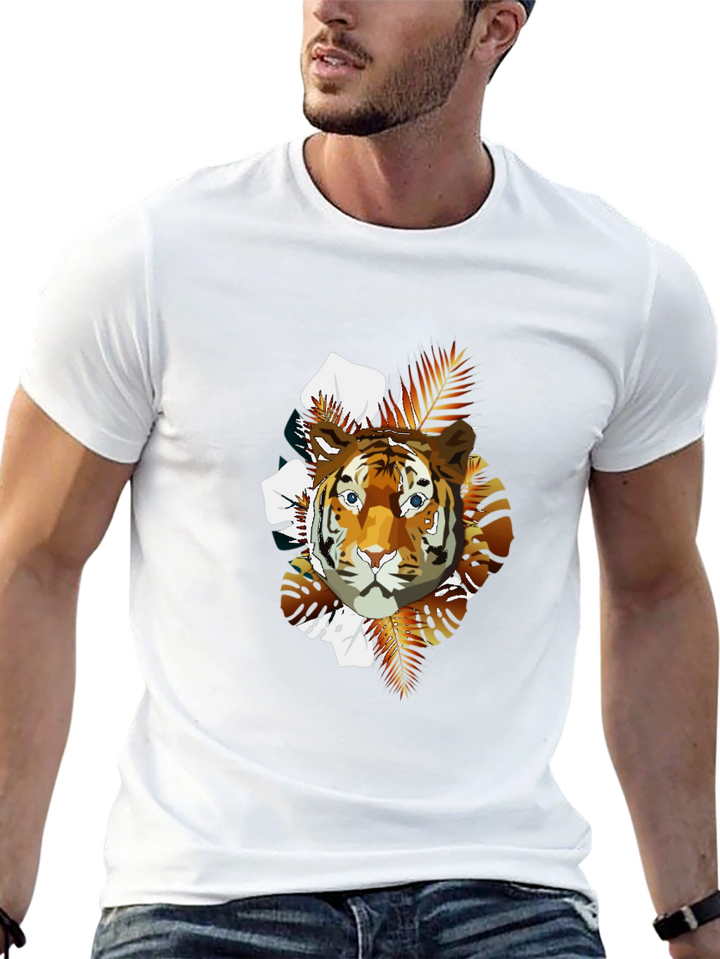 Tiger Graphic Print Crew Neck T-Shirt