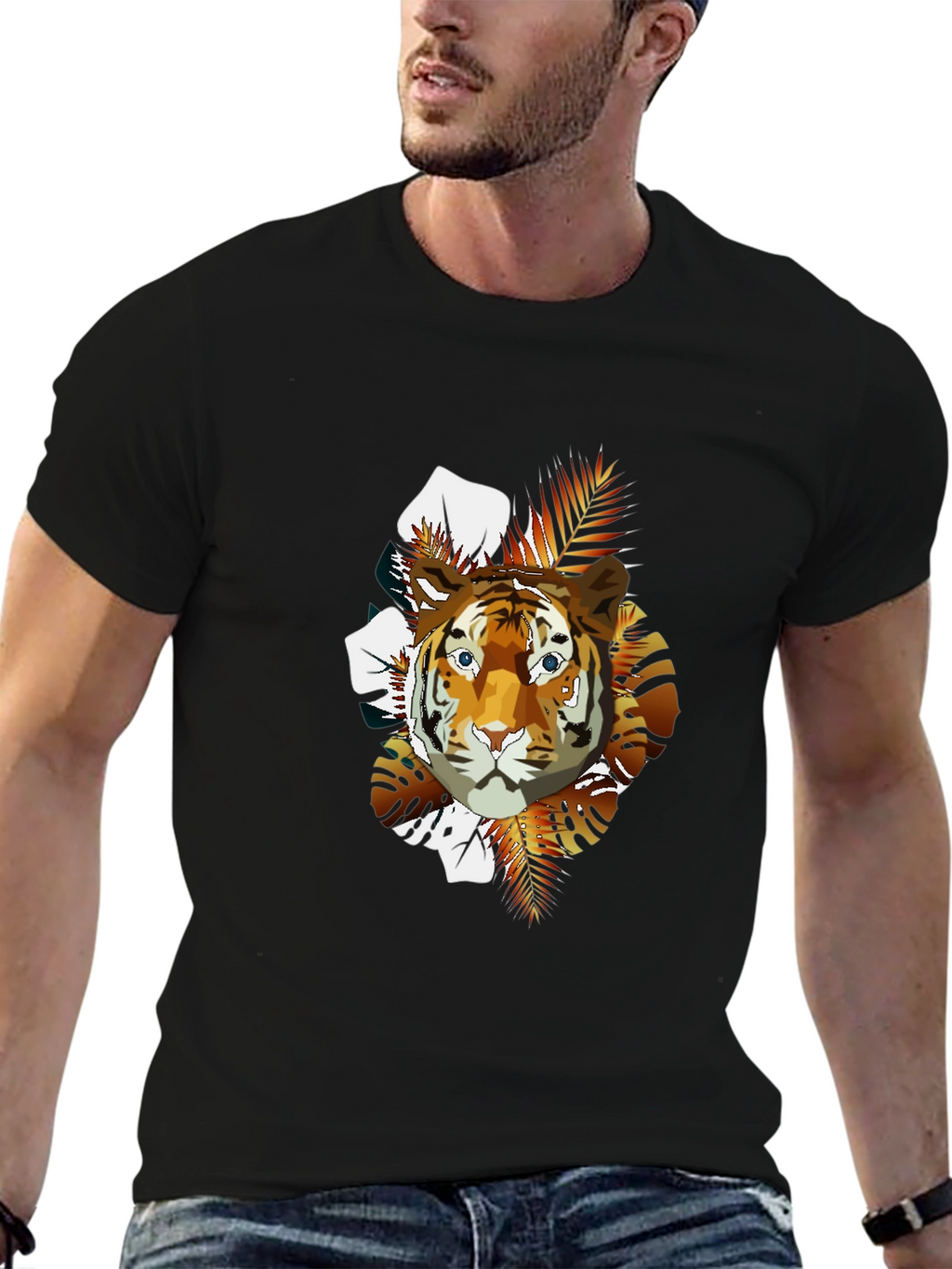 Tiger Graphic Print Crew Neck T-Shirt