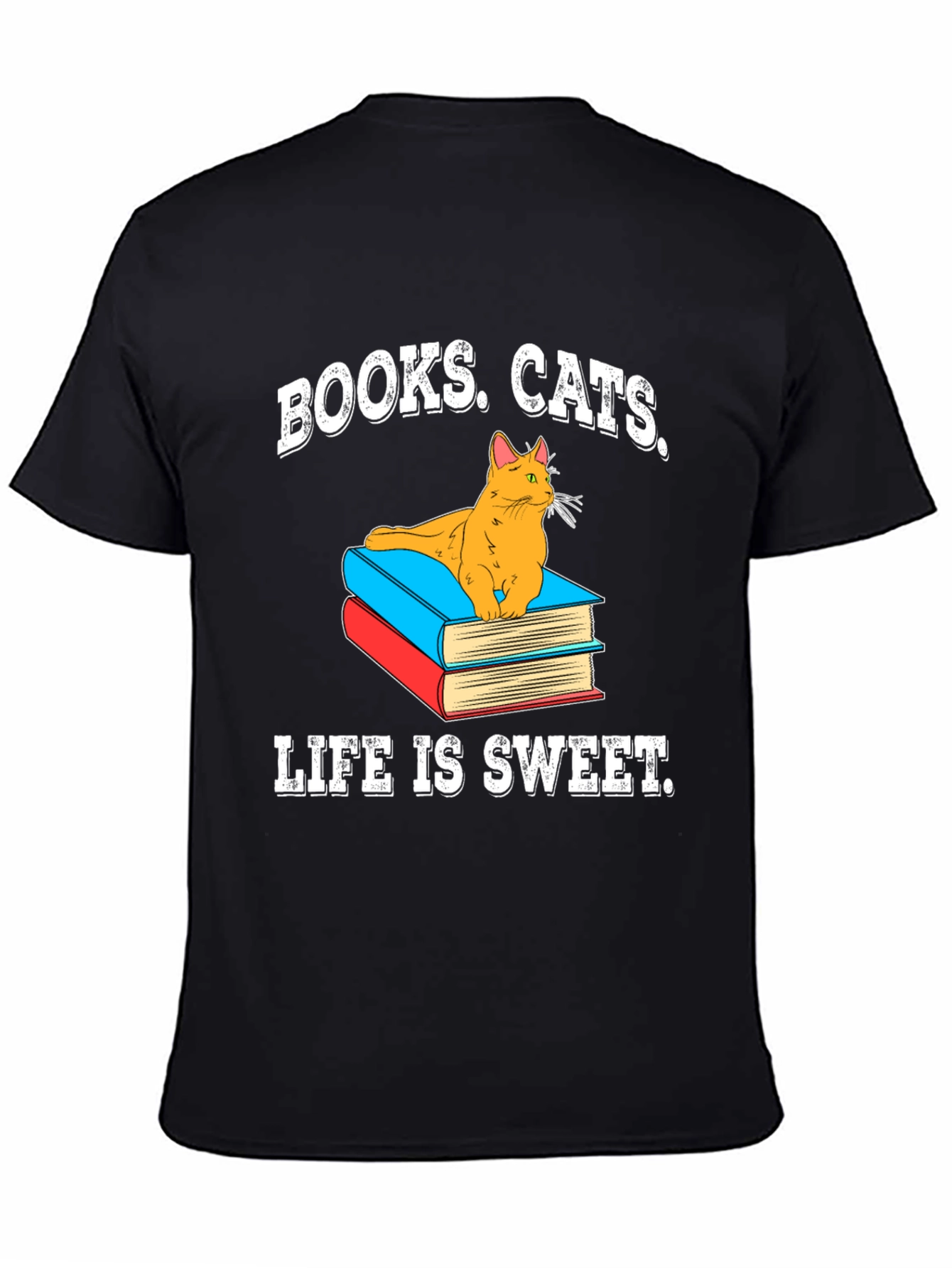 Books Cats Life is Sweet Black T-Shirt
