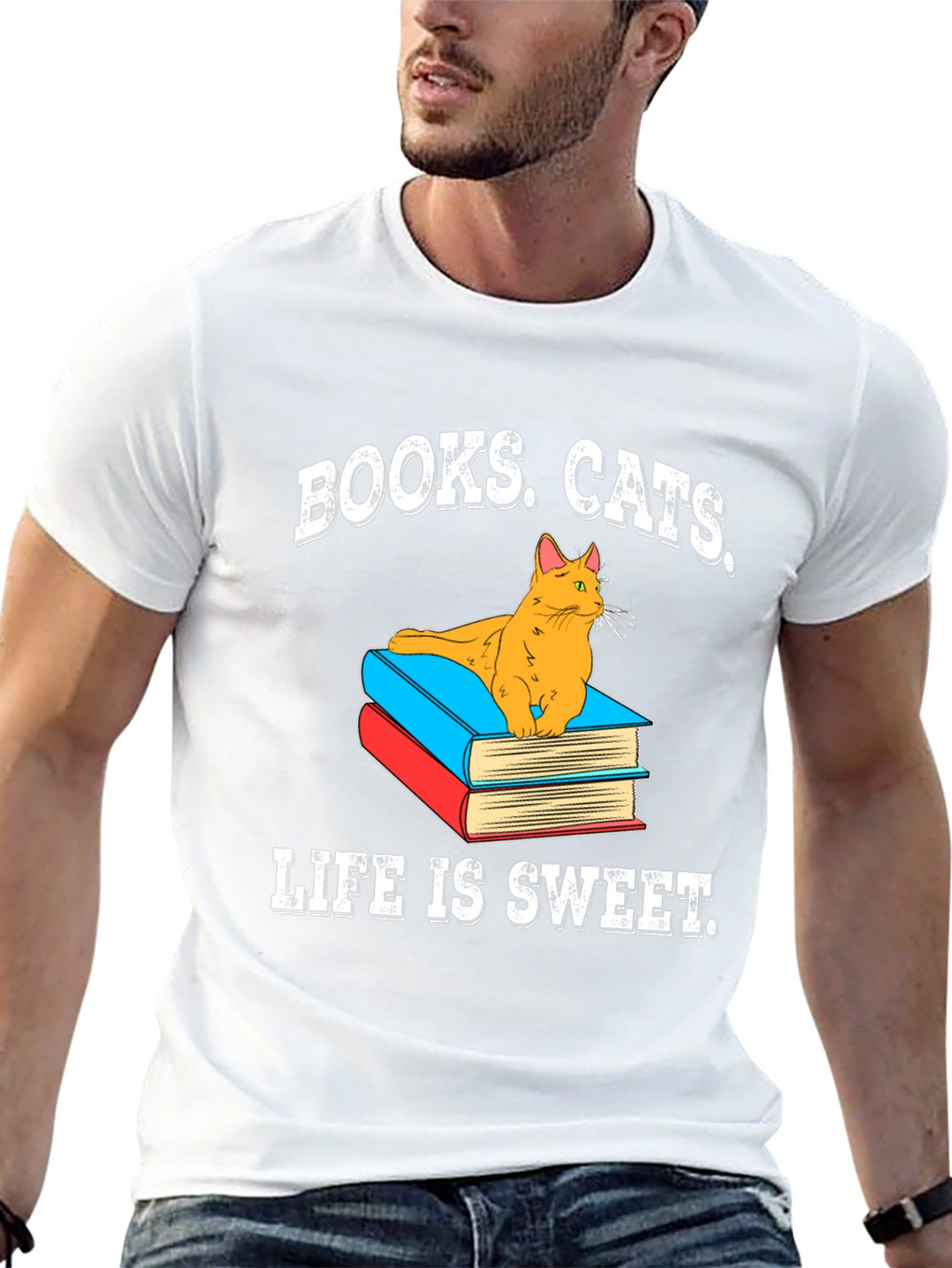 Books Cats Life is Sweet Black T-Shirt