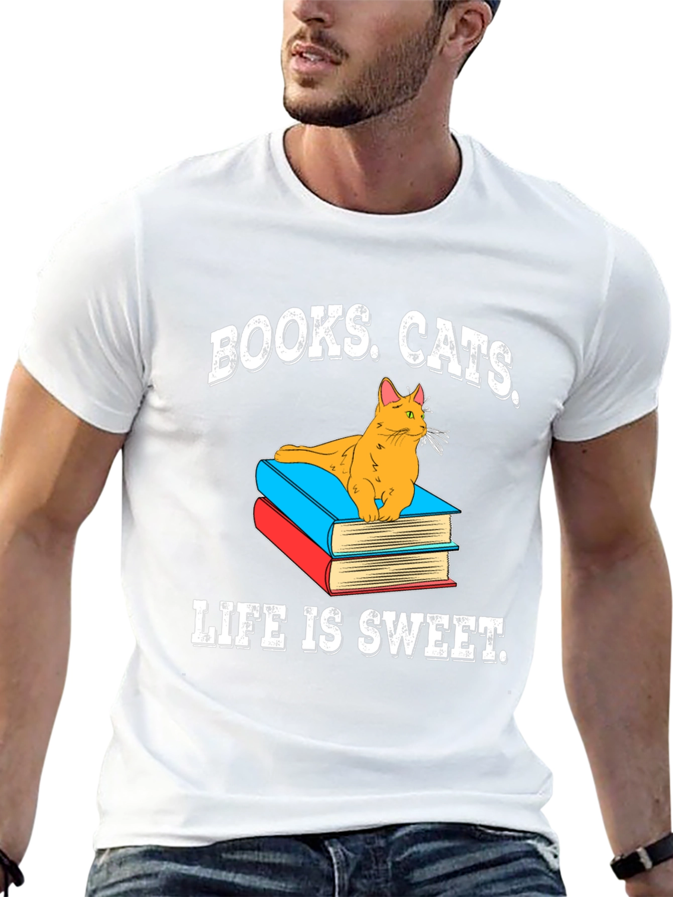 Books Cats Life is Sweet Black T-Shirt
