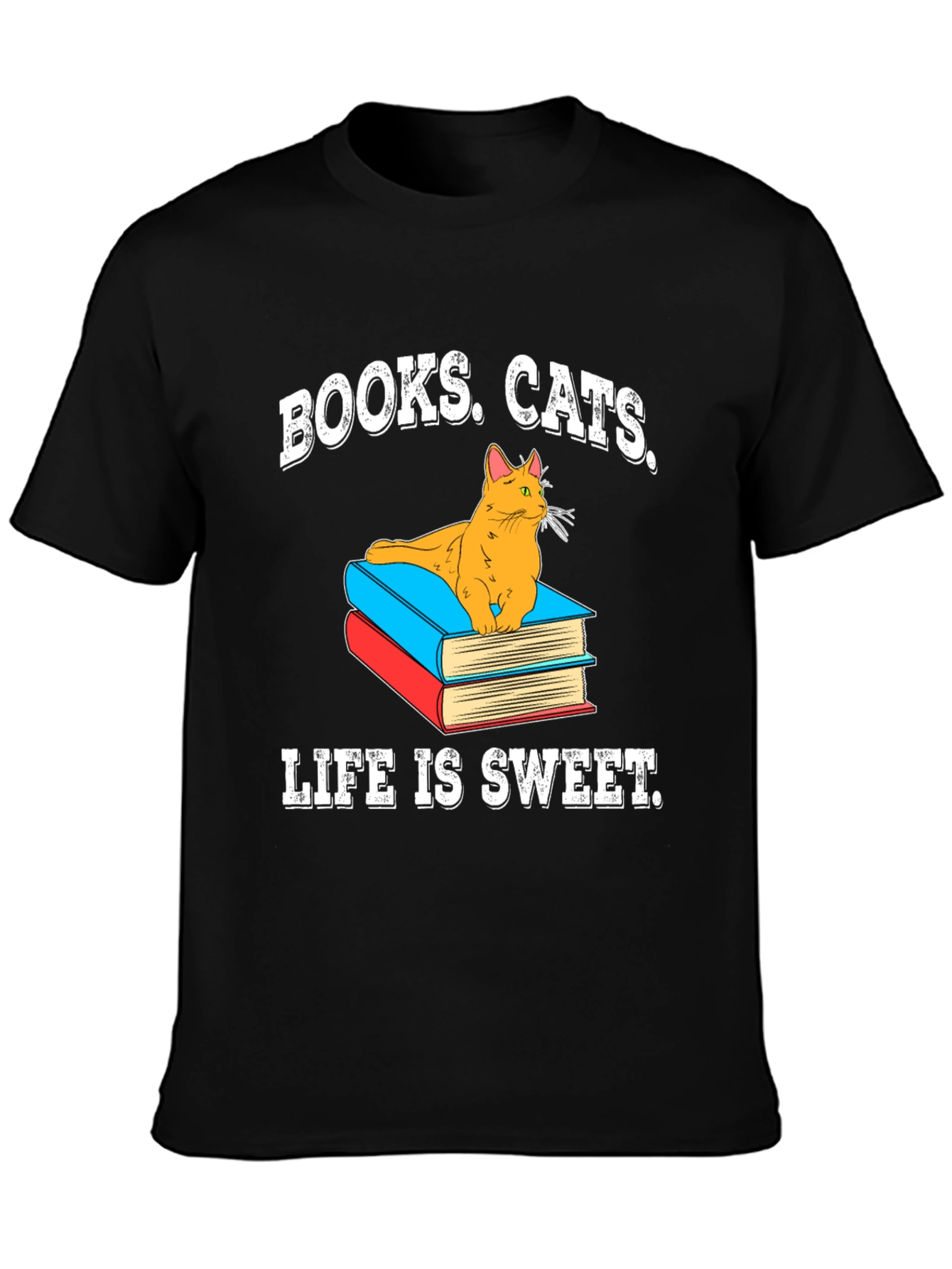 Books Cats Life is Sweet Black T-Shirt