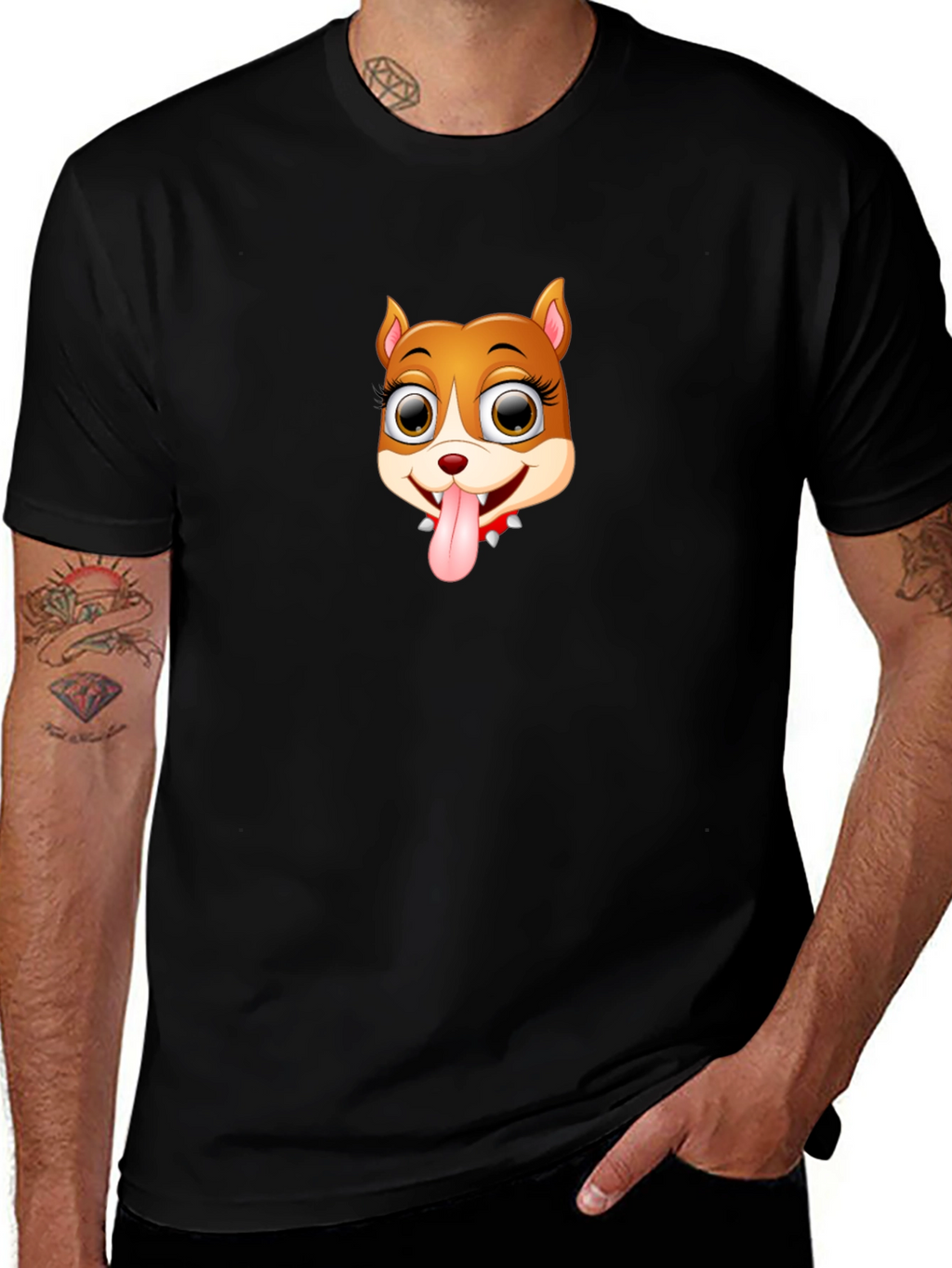 Cartoon Dog Graphic Black T-Shirt