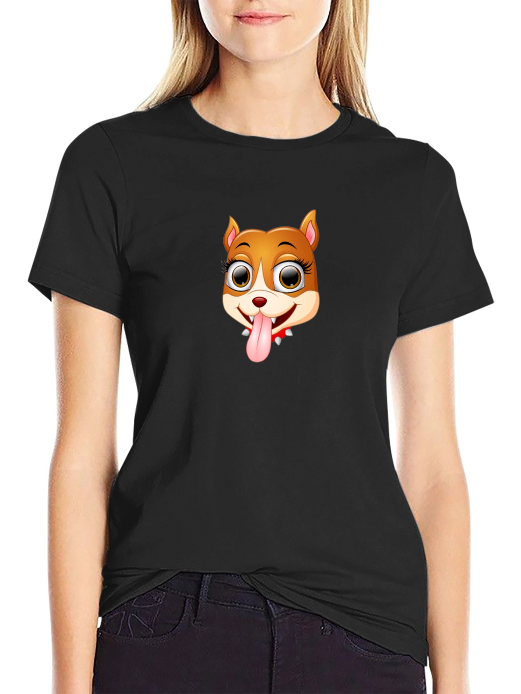 Cartoon Dog Graphic Black T-Shirt