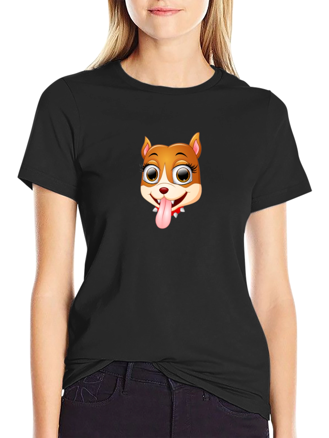 Cartoon Dog Graphic Black T-Shirt