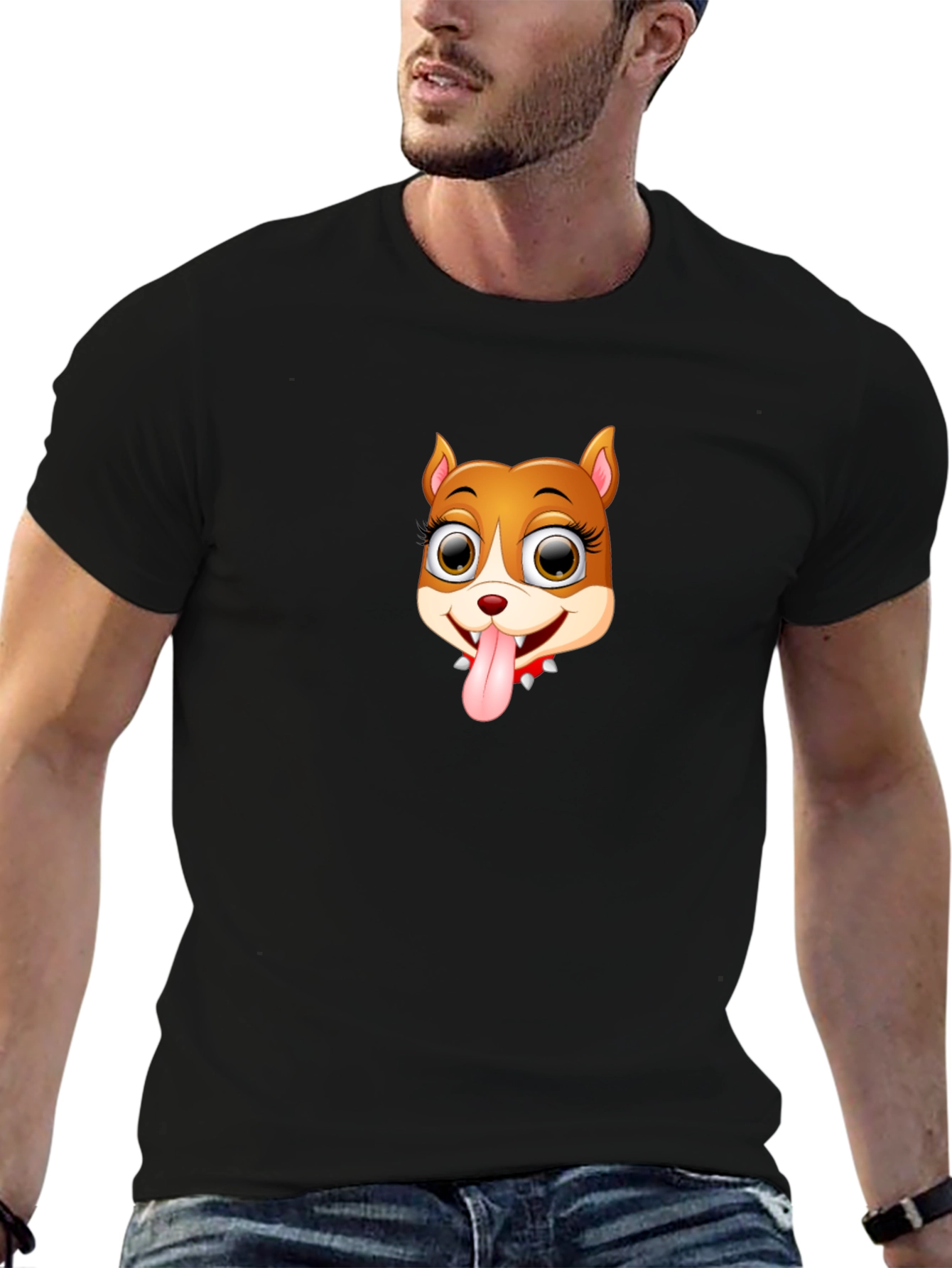 Cartoon Dog Graphic Black T-Shirt