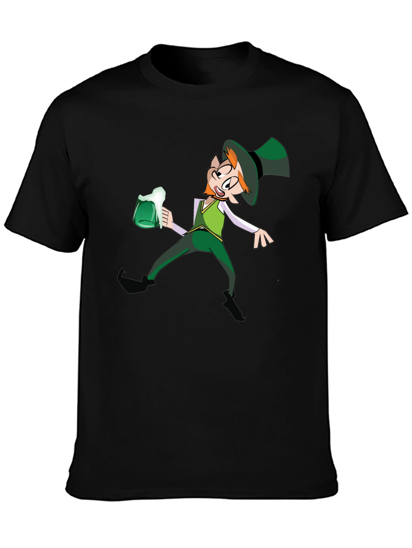 Leprechaun Drinking Graphic T-Shirt - Black