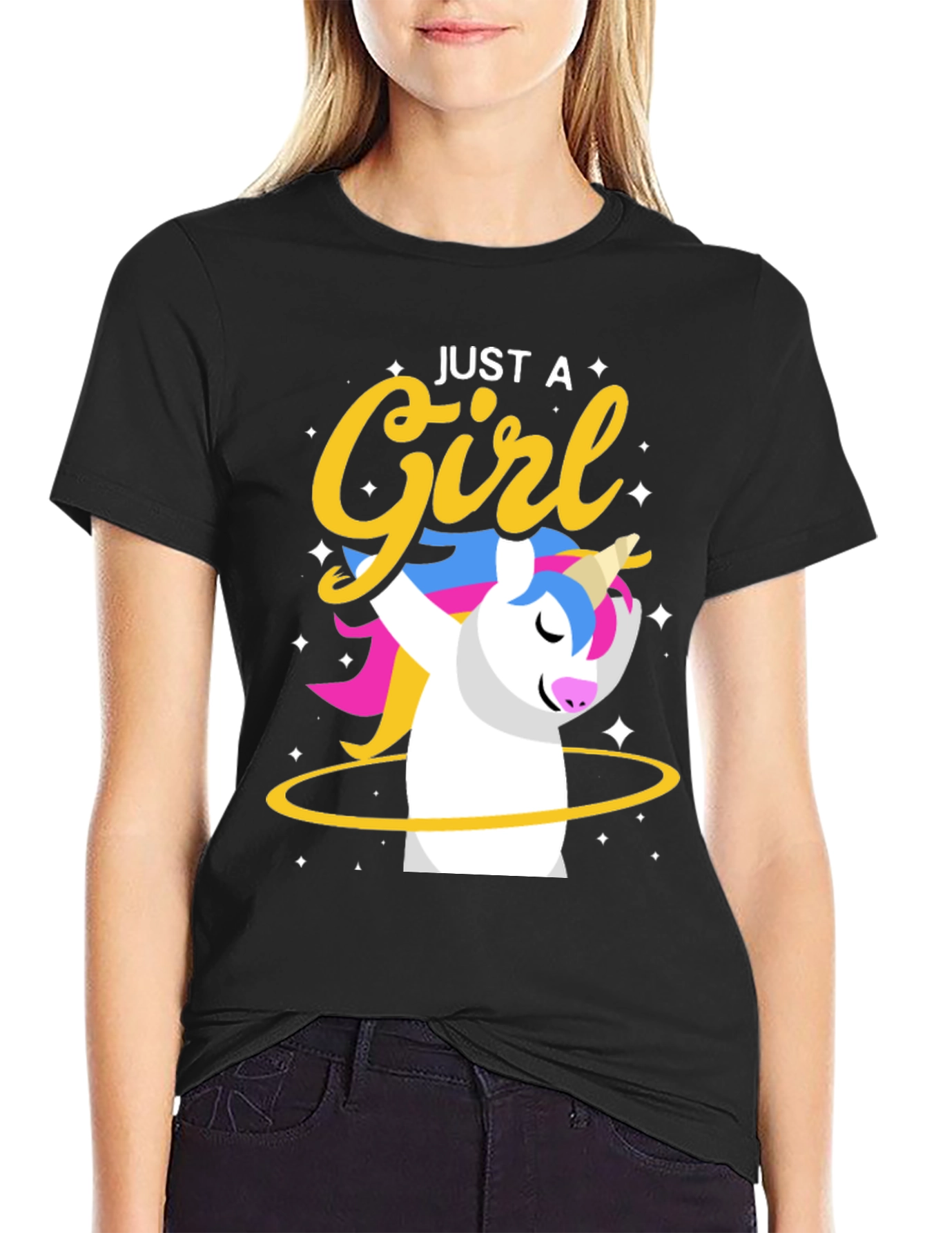 Just a Girl Unicorn Black T-Shirt