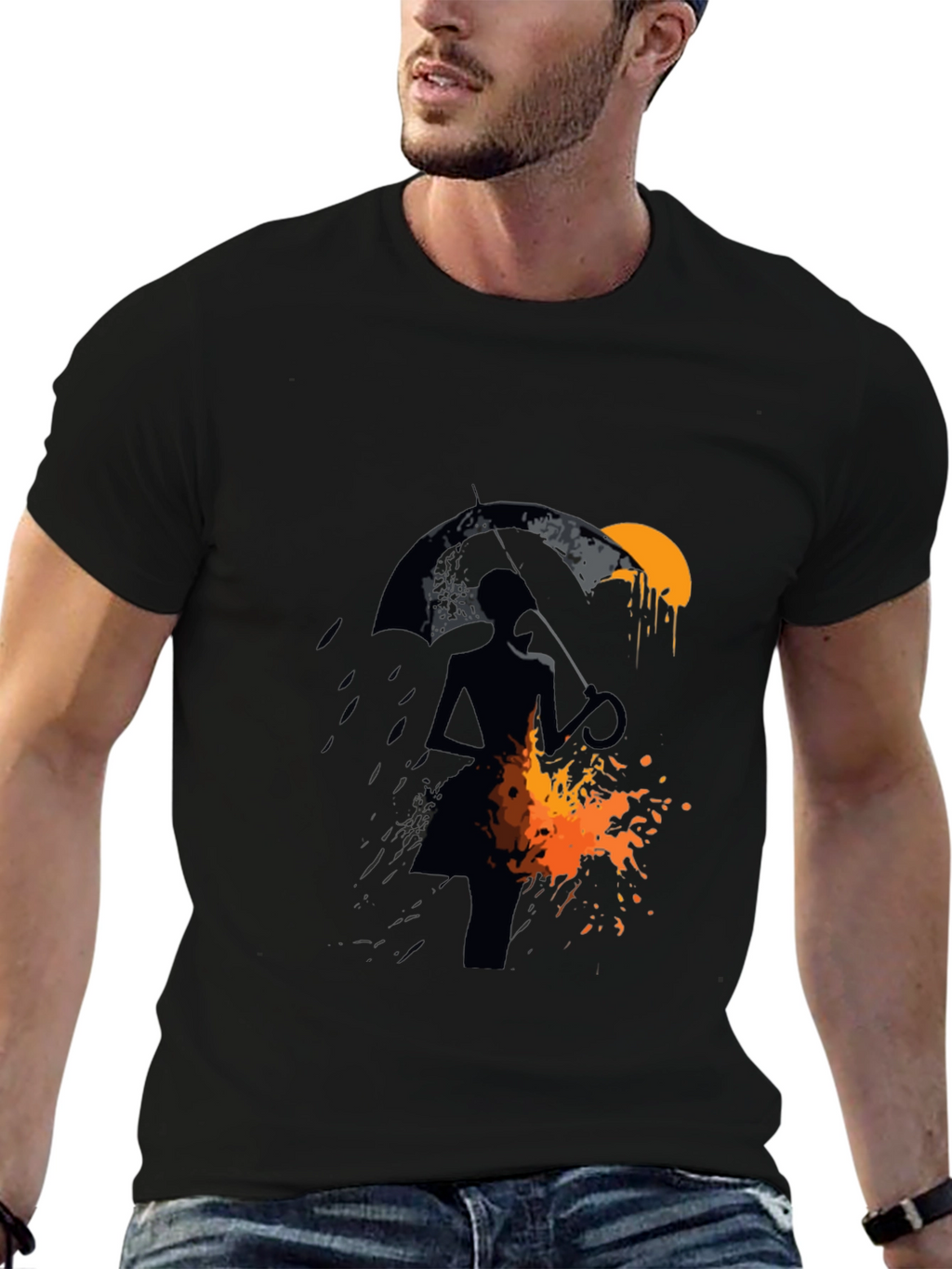 Silhouette Umbrella Graphic Tee - Mens Black T-Shirt