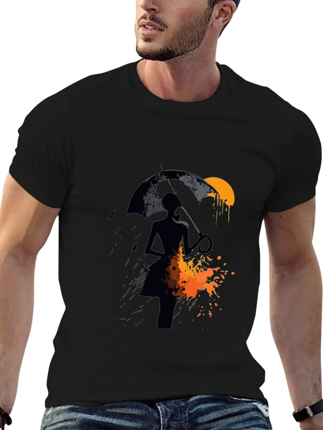Silhouette Umbrella Graphic Tee - Mens Black T-Shirt