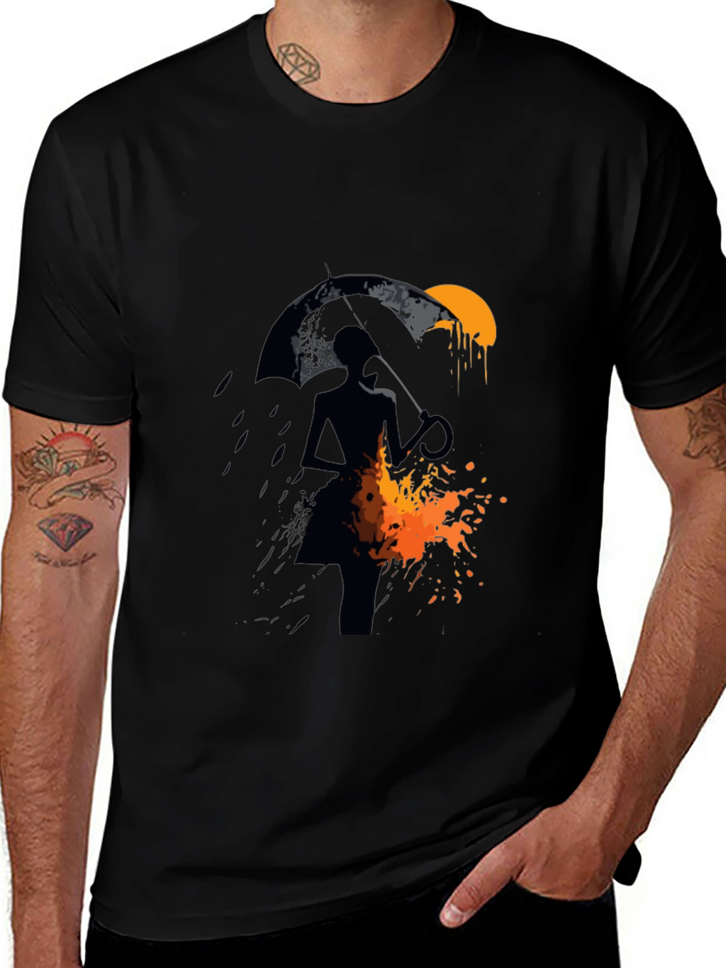 Silhouette Umbrella Graphic Tee - Mens Black T-Shirt