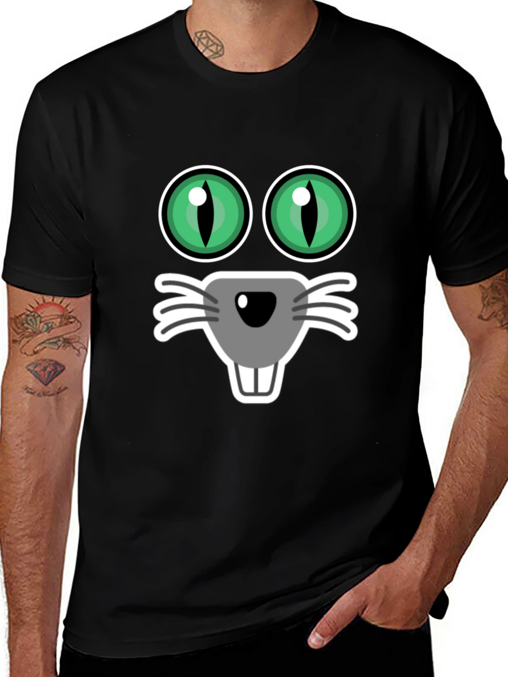 Funny Cat Face T-Shirt Black Tee