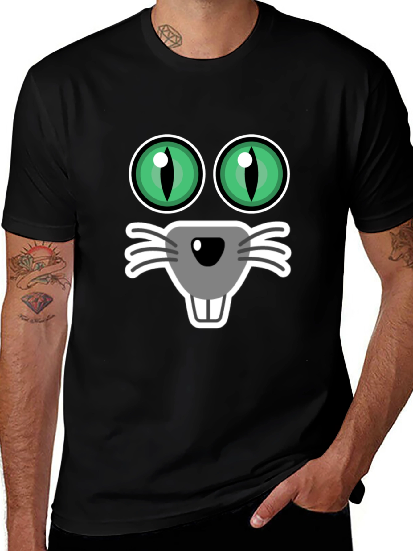 Funny Cat Face T-Shirt Black Tee