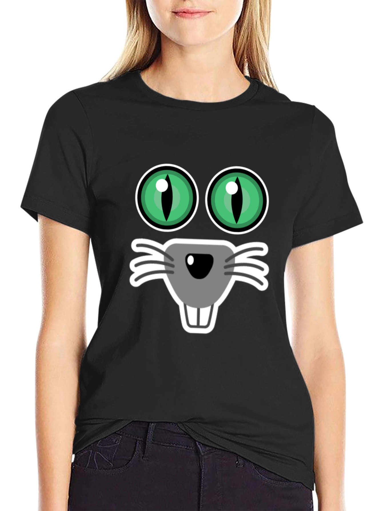 Funny Cat Face T-Shirt Black Tee