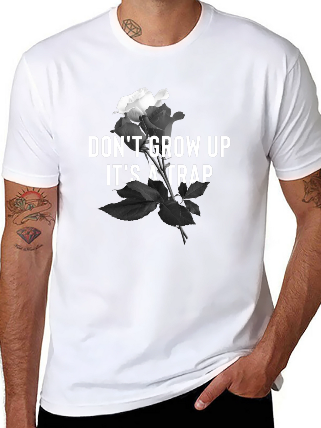 Dont Grow Up T-Shirt - Rose & Text Design