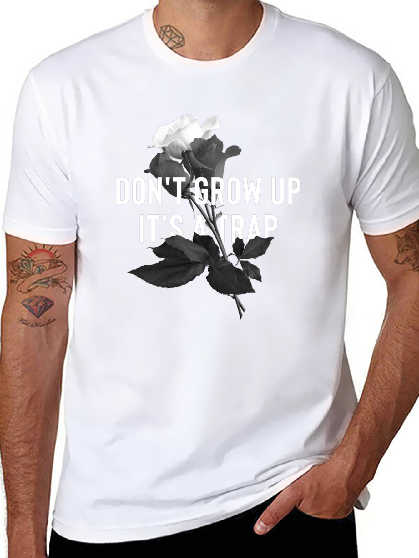 Dont Grow Up T-Shirt - Rose & Text Design