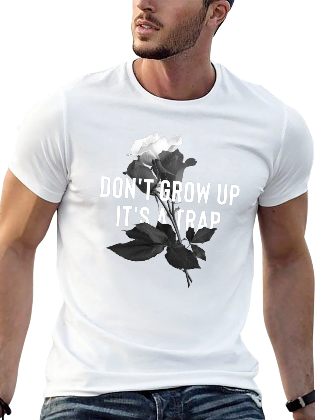 Dont Grow Up T-Shirt - Rose & Text Design