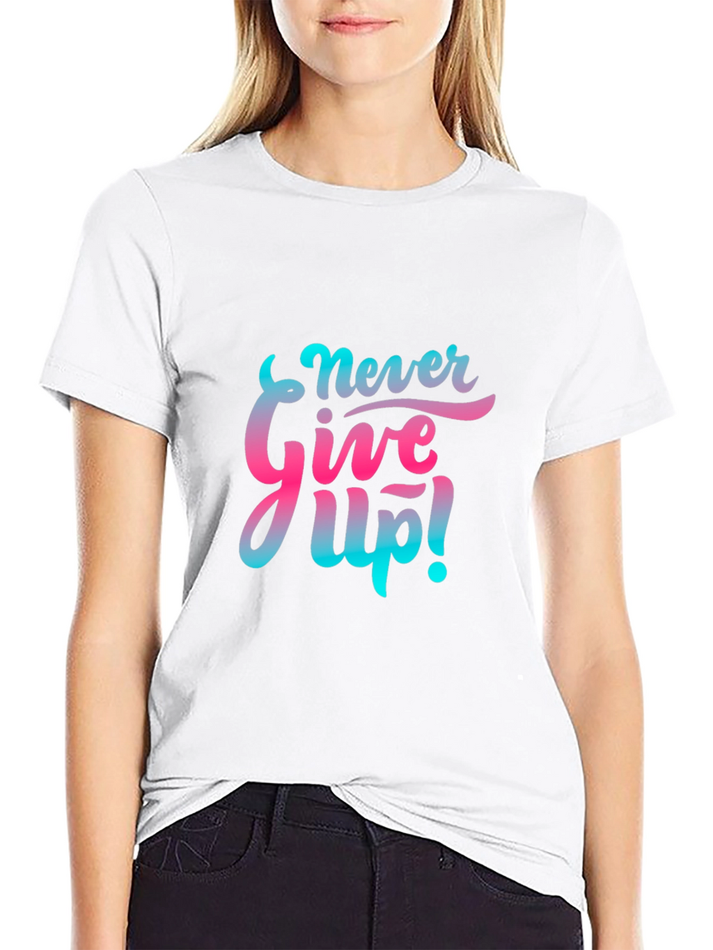 Motivational Never Give Up! Graphic Tee - Black