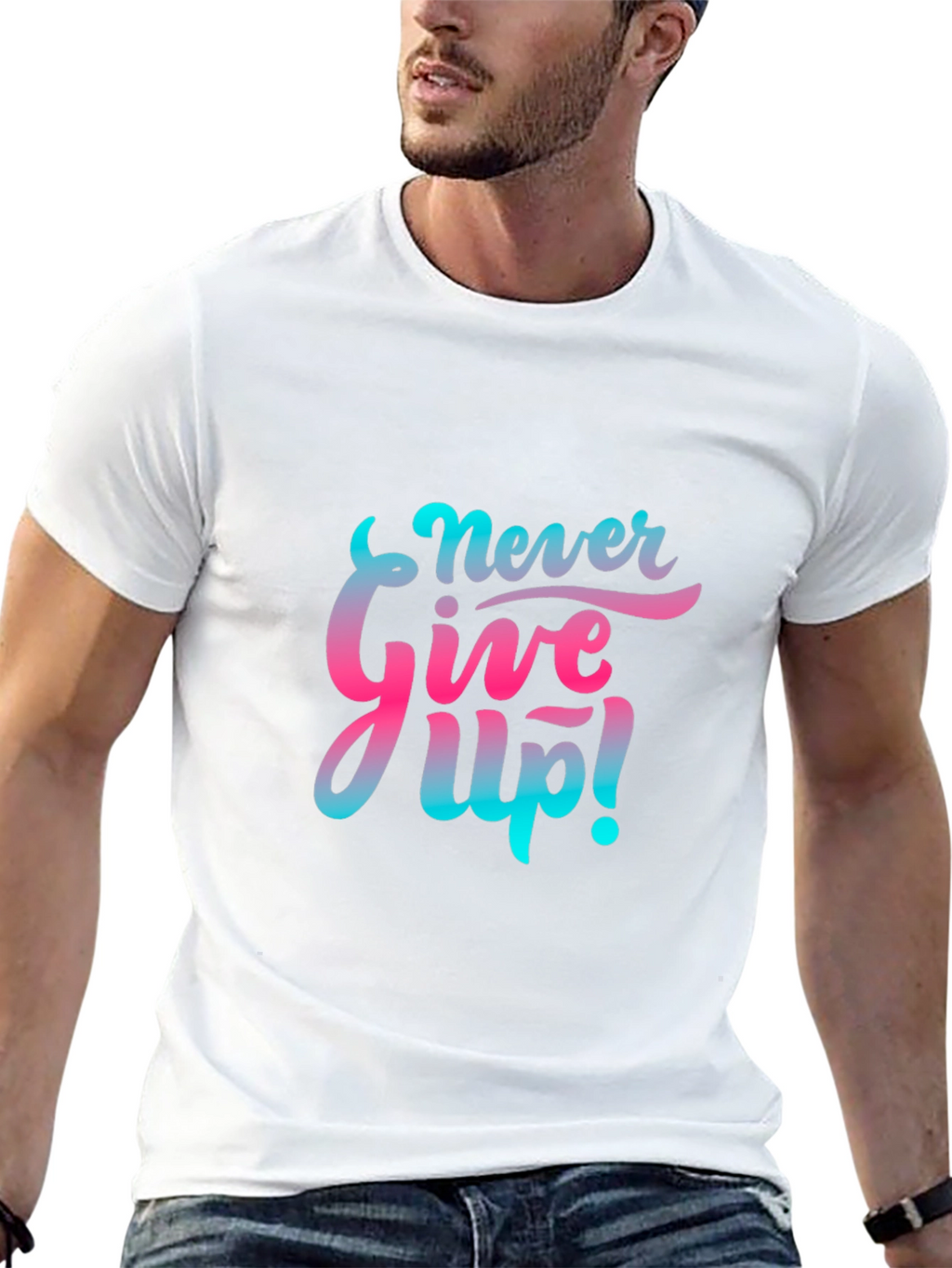 Motivational Never Give Up! Graphic Tee - Black