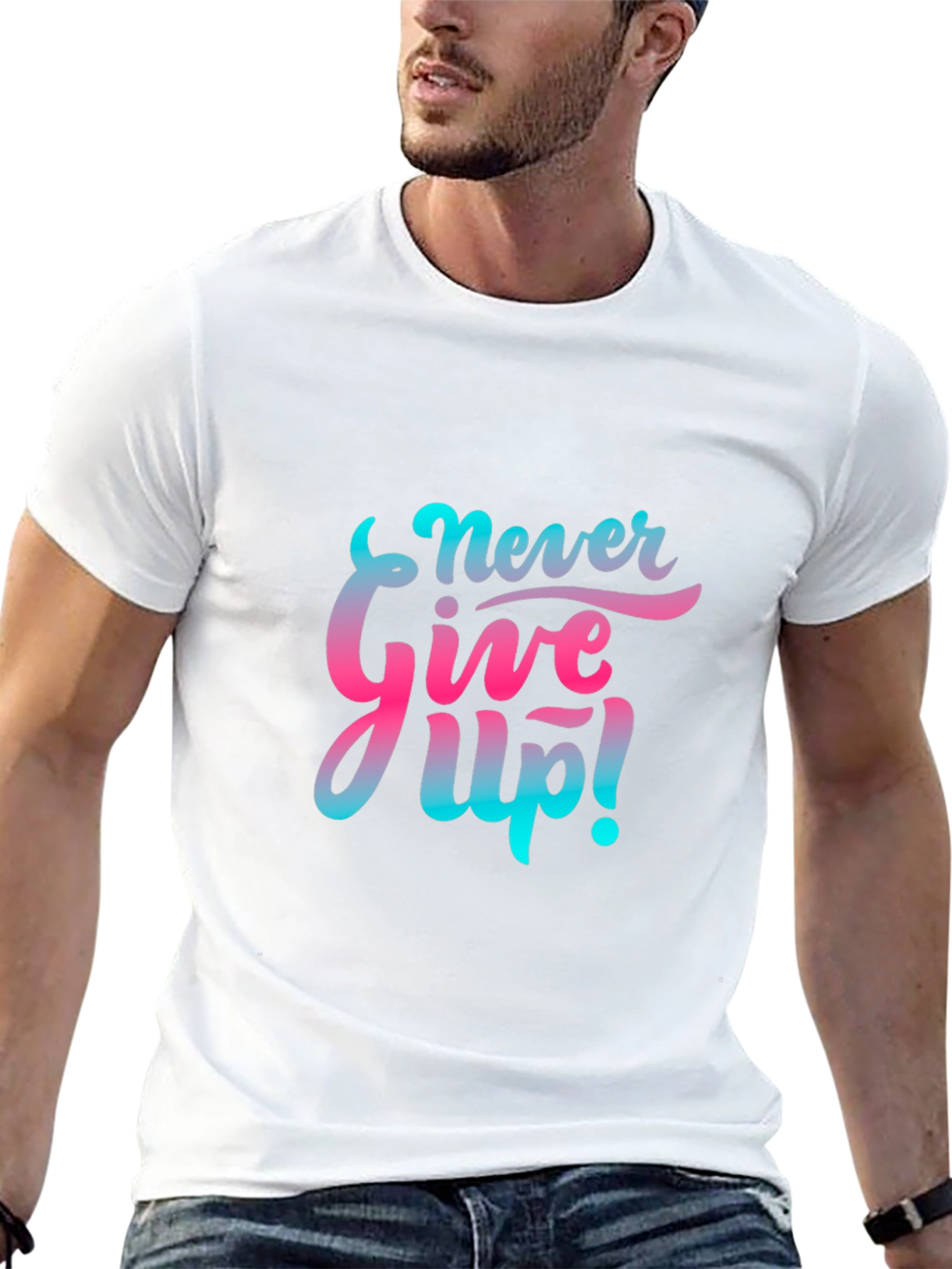 Motivational Never Give Up! Graphic Tee - Black