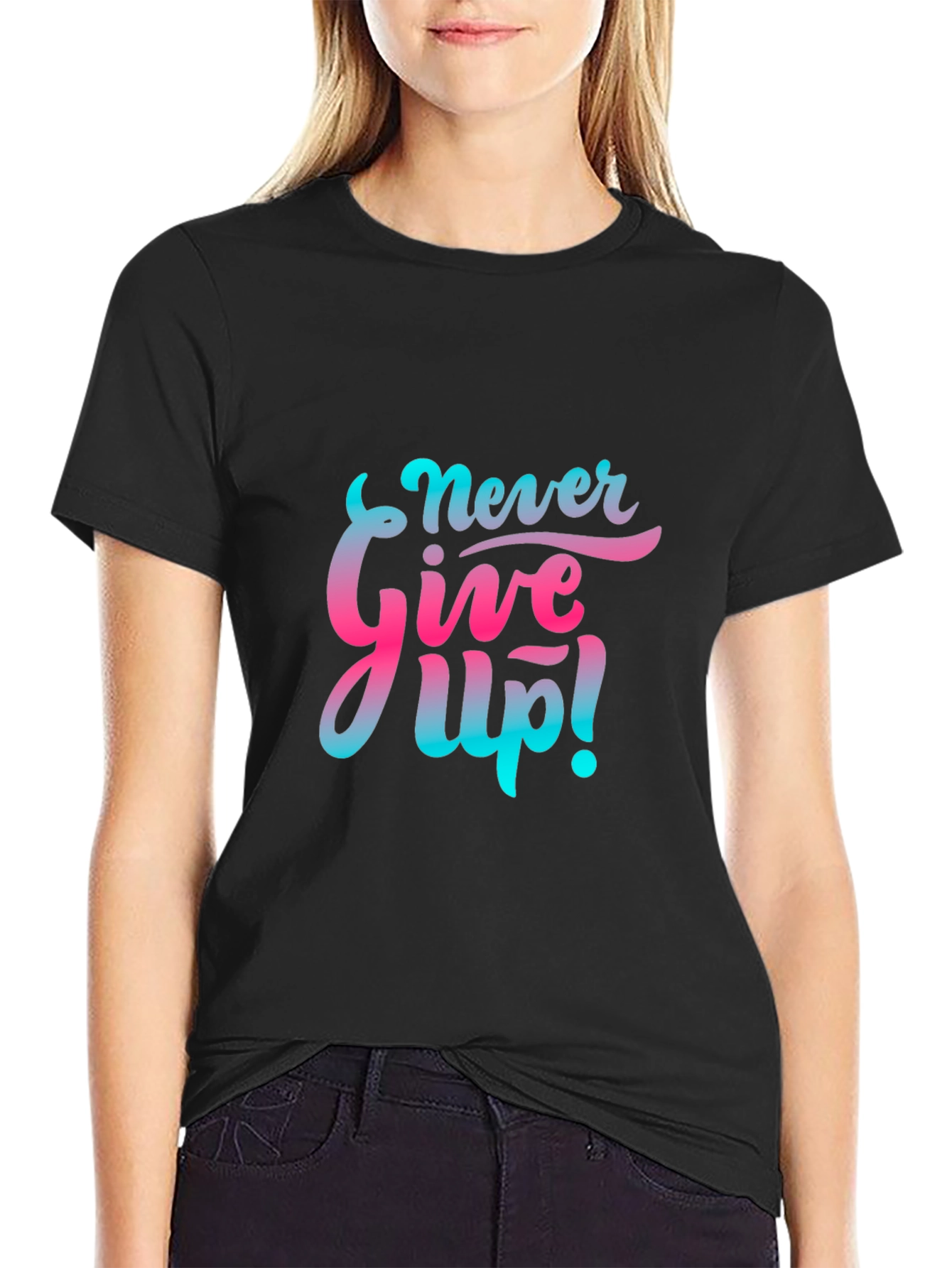 Motivational Never Give Up! Graphic Tee - Black