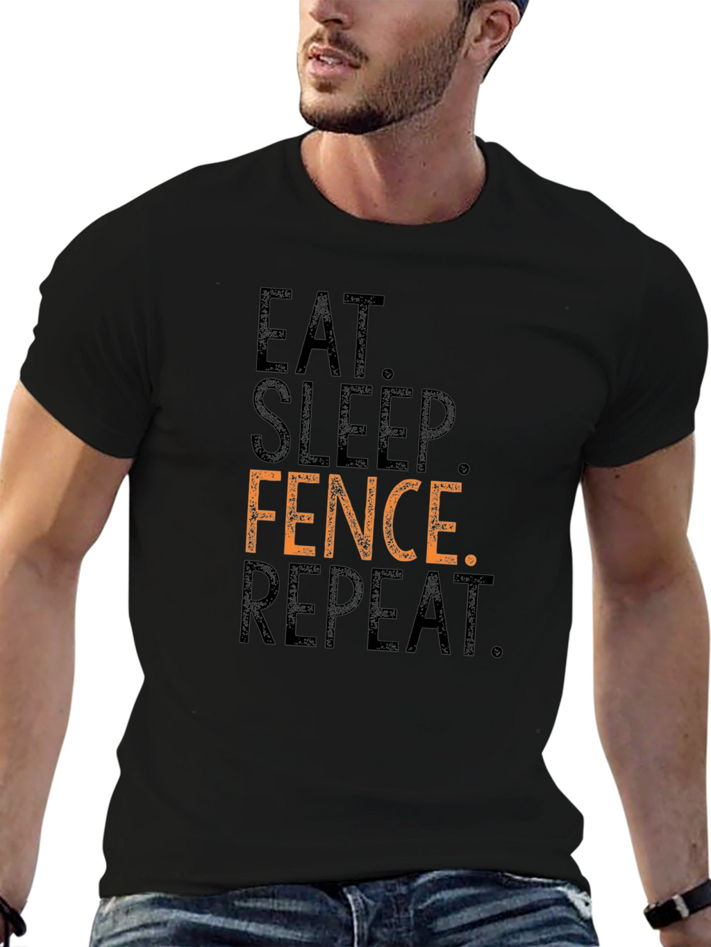 Eat Sleep Fence Repeat Black T-Shirt