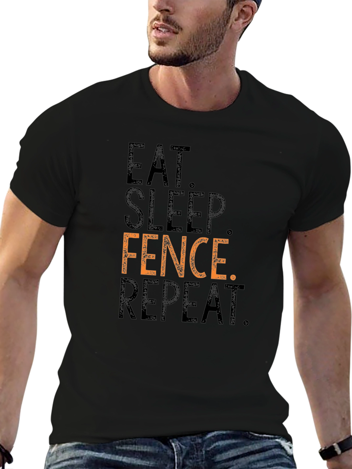 Eat Sleep Fence Repeat Black T-Shirt