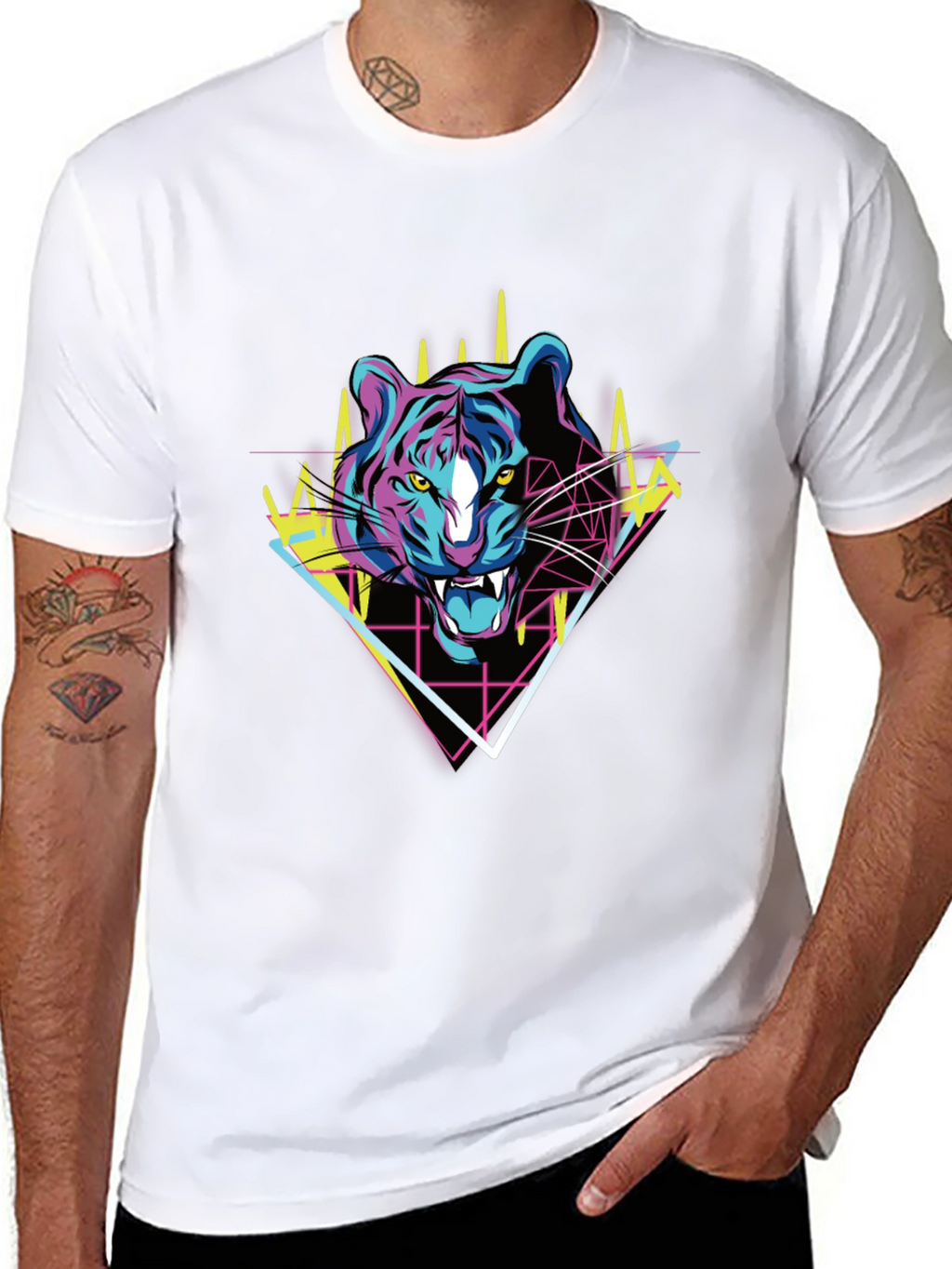 Retro Tiger Graphic Tee - Bold Animal Print T-Shirt