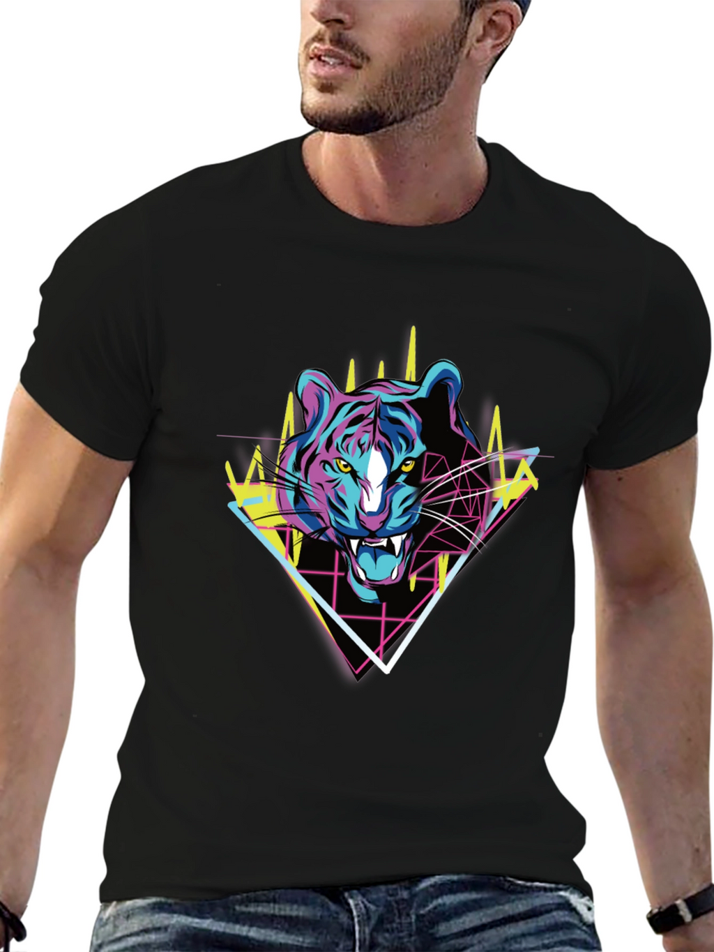 Retro Tiger Graphic Tee - Bold Animal Print T-Shirt