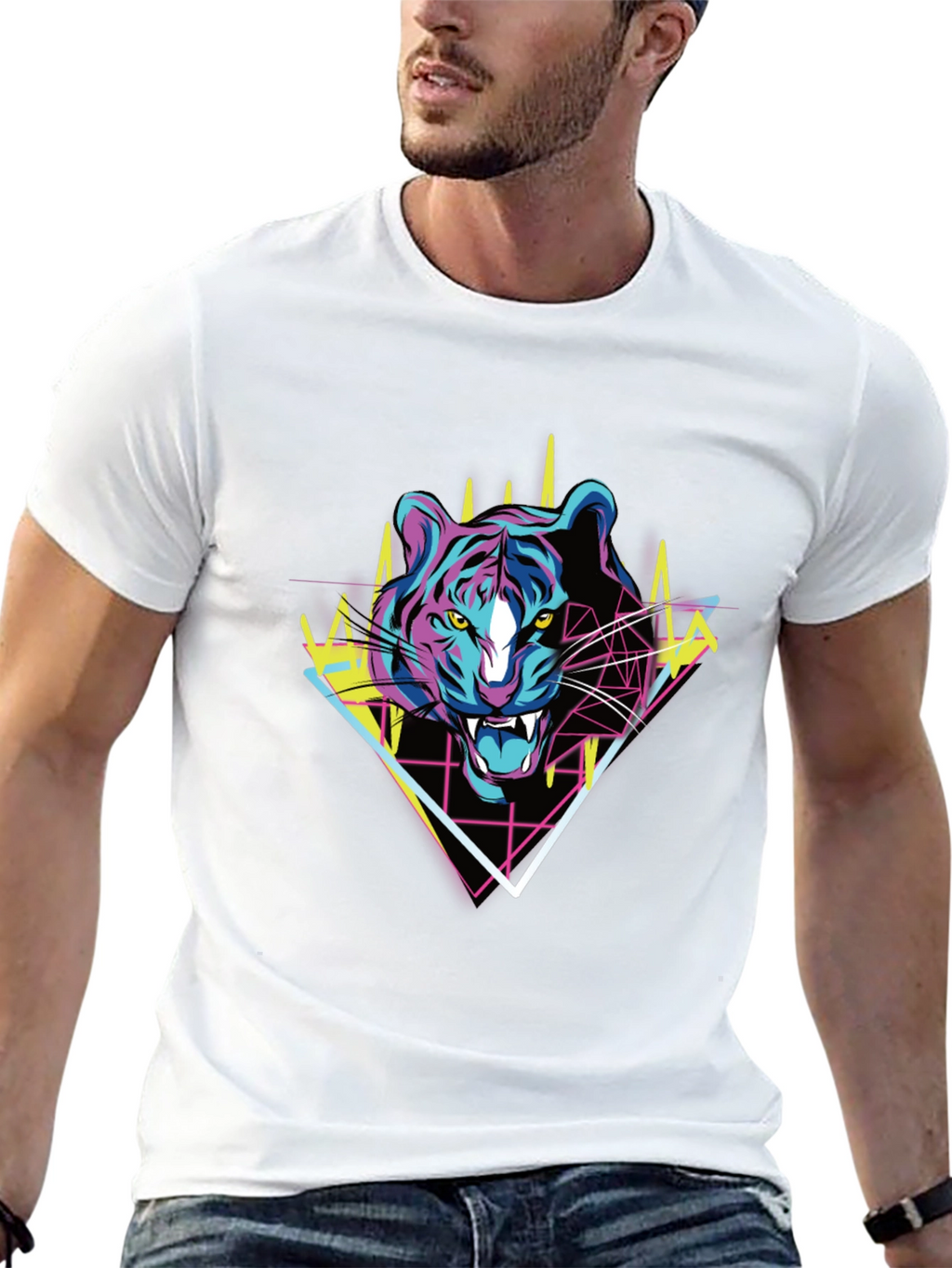 Retro Tiger Graphic Tee - Bold Animal Print T-Shirt