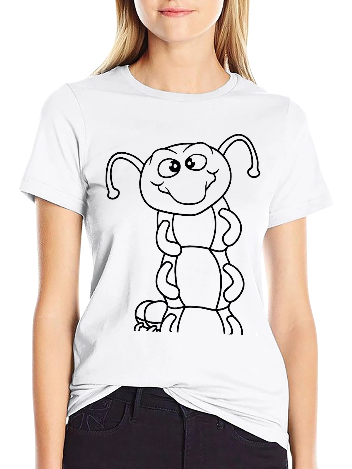 Cartoon Ant Graphic T-Shirt - Black Cotton Tee