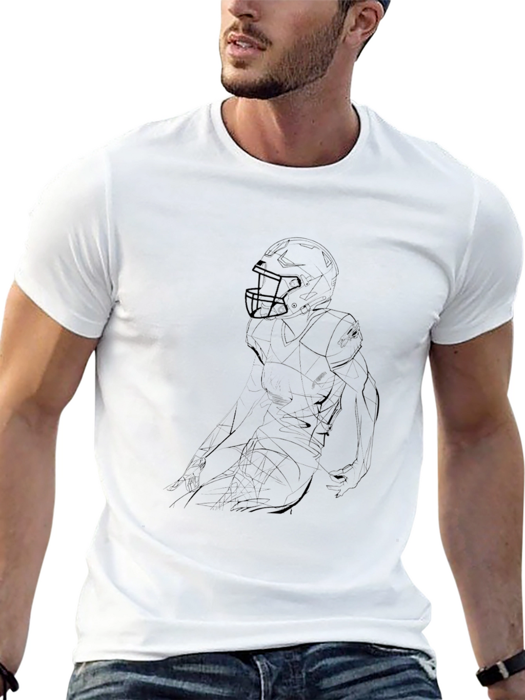 Black Football Player Outline Graphic Tee