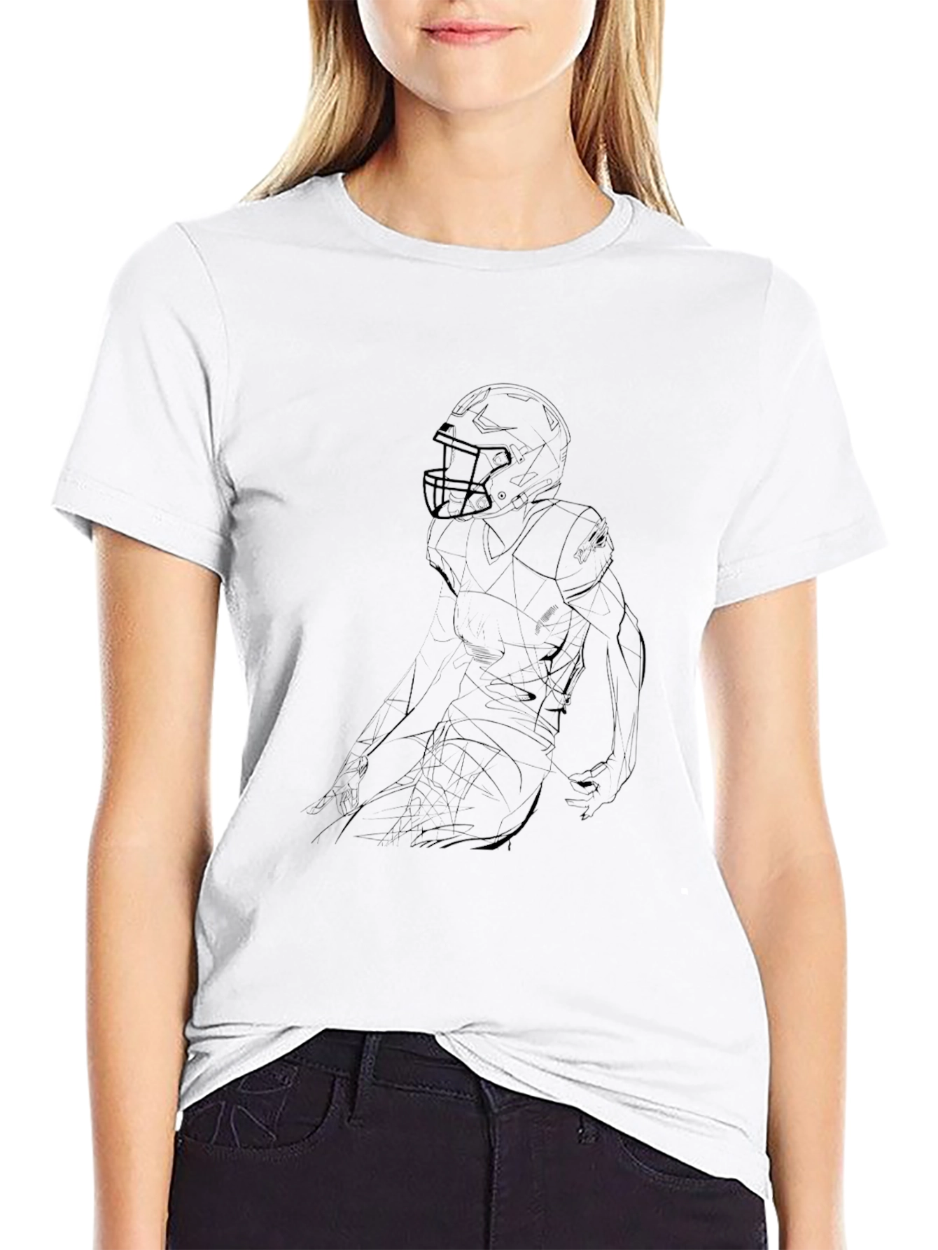 Black Football Player Outline Graphic Tee
