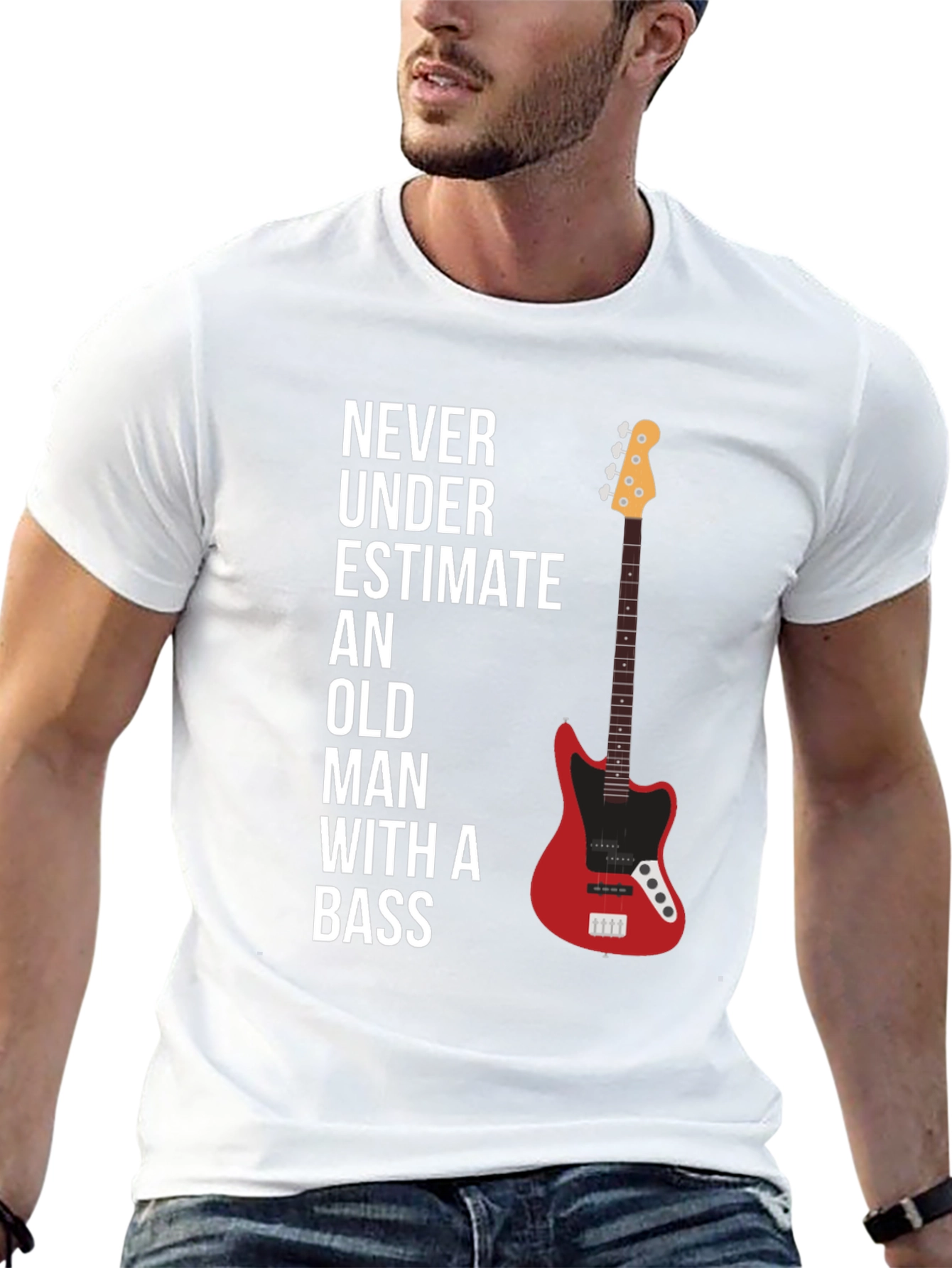 Never Underestimate Old Man With A Bass Graphic Tee