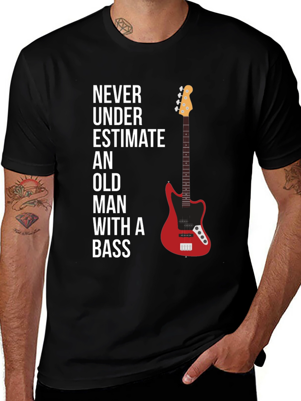 Never Underestimate Old Man With A Bass Graphic Tee