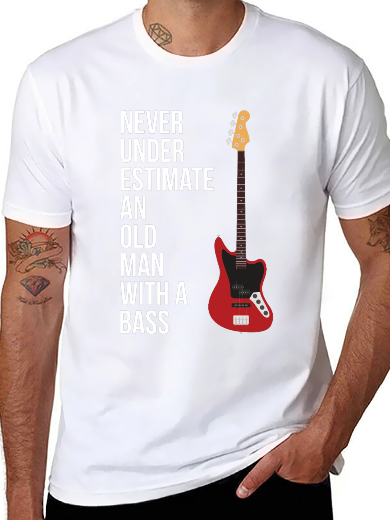 Never Underestimate Old Man With A Bass Graphic Tee