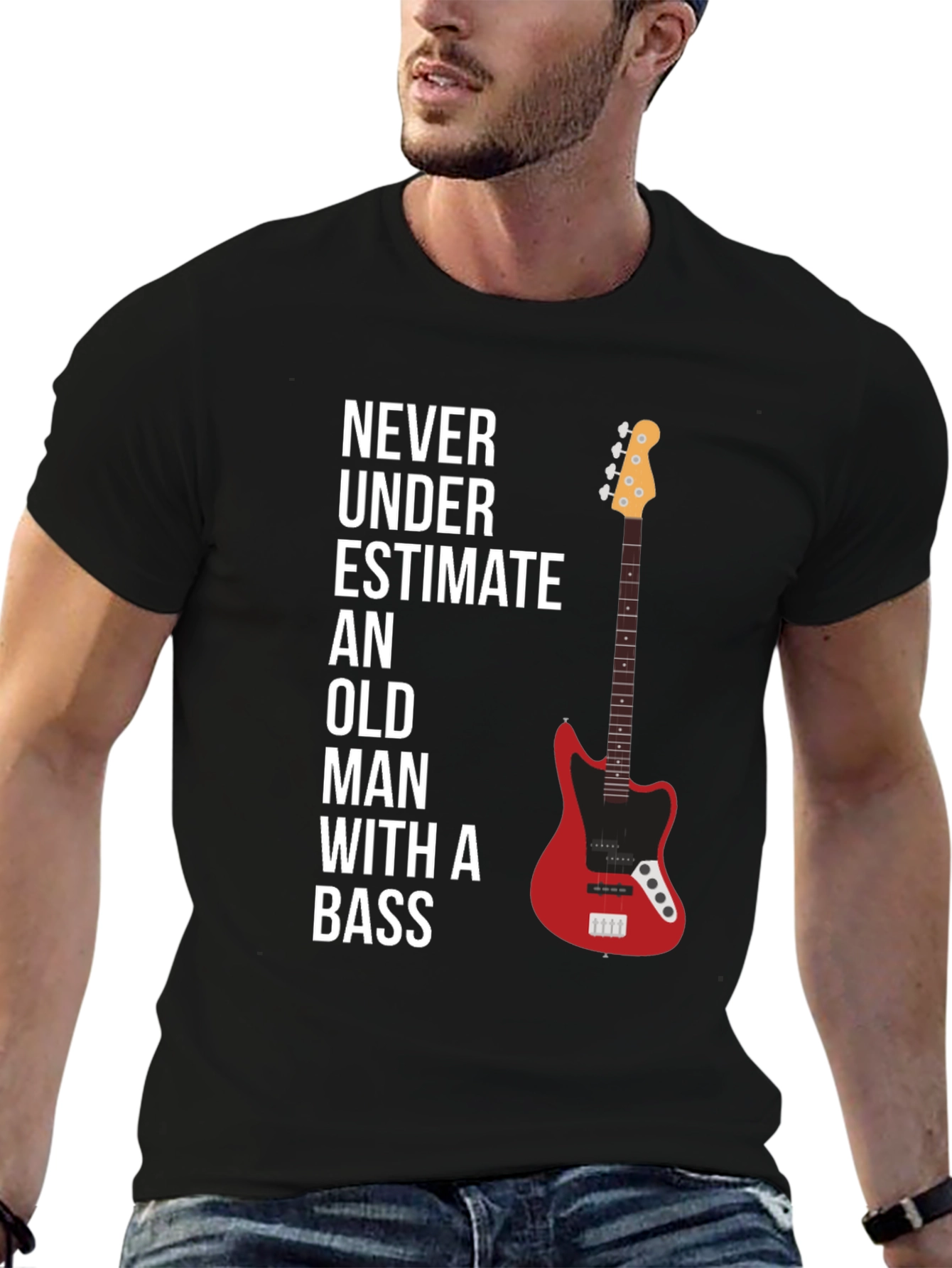Never Underestimate Old Man With A Bass Graphic Tee