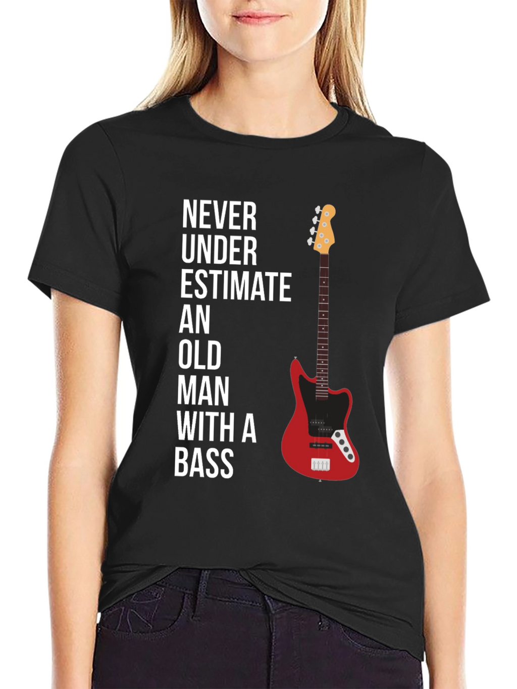 Never Underestimate Old Man With A Bass Graphic Tee
