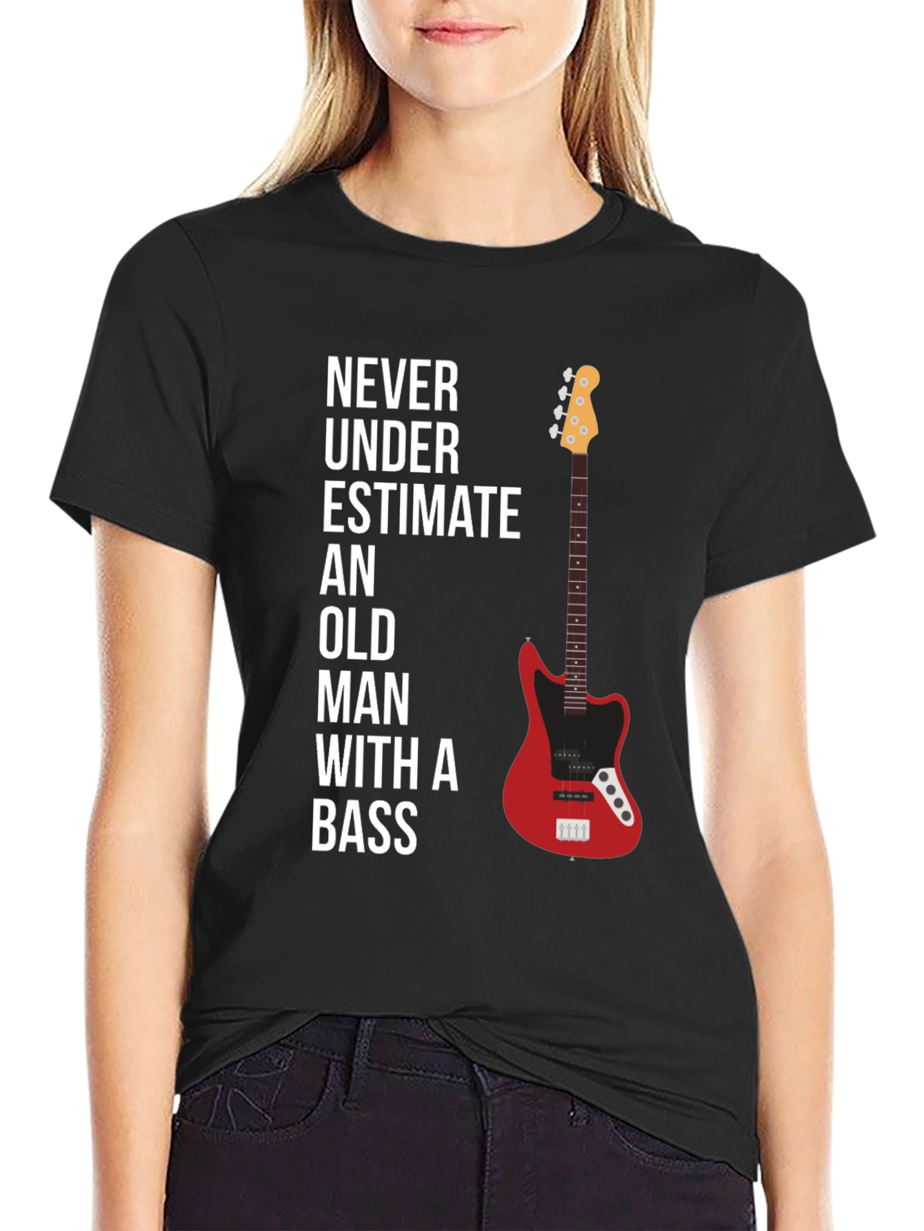 Never Underestimate Old Man With A Bass Graphic Tee