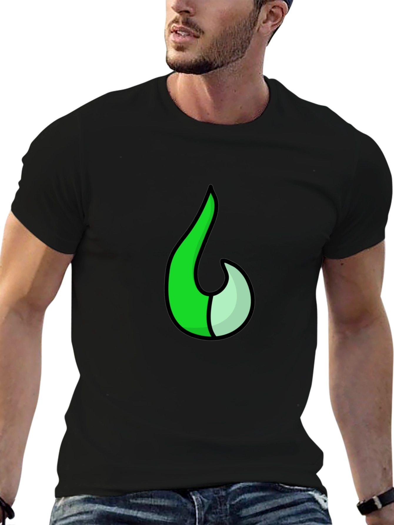 Green Flame Graphic Black T-Shirt