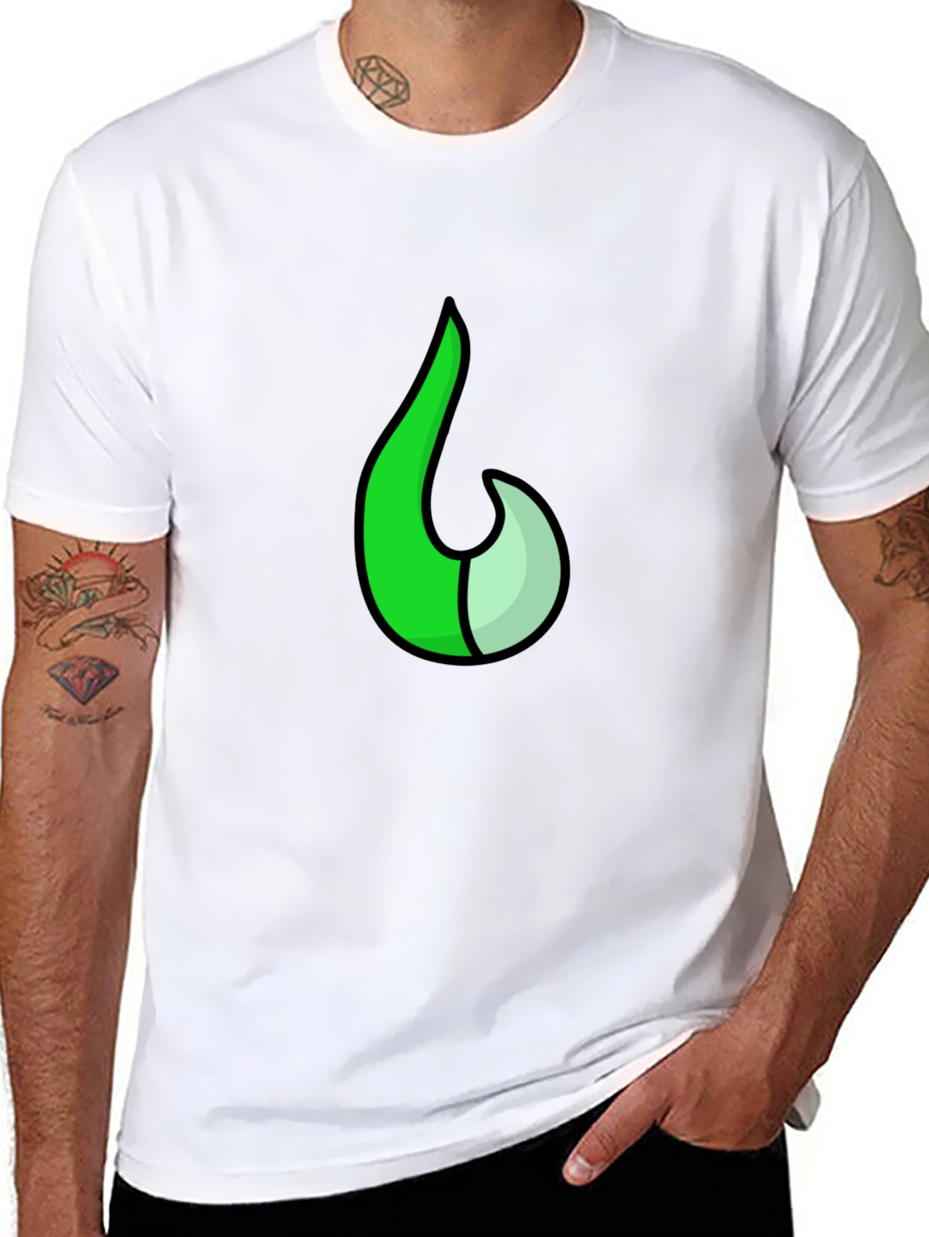Green Flame Graphic Black T-Shirt