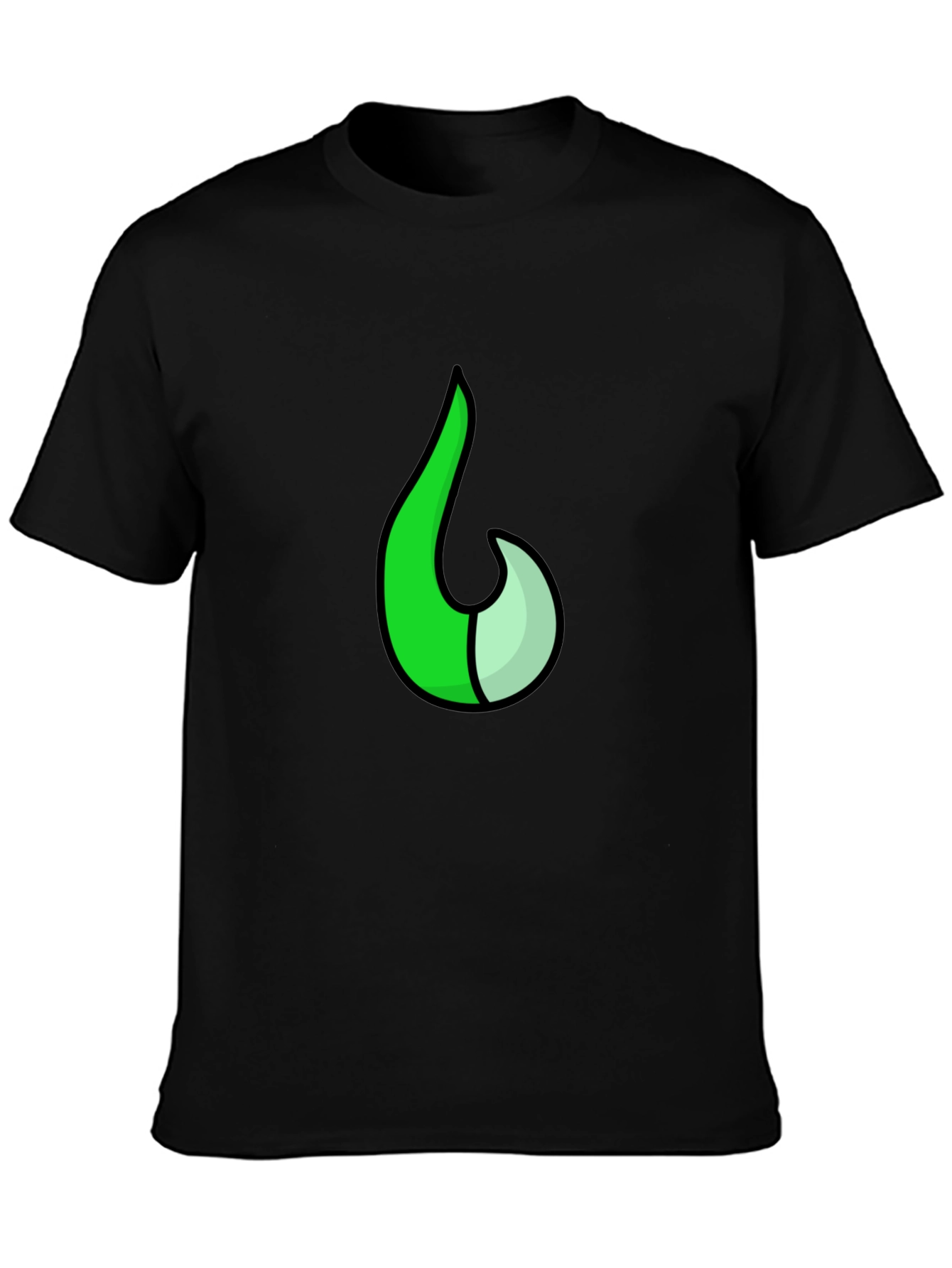 Green Flame Graphic Black T-Shirt