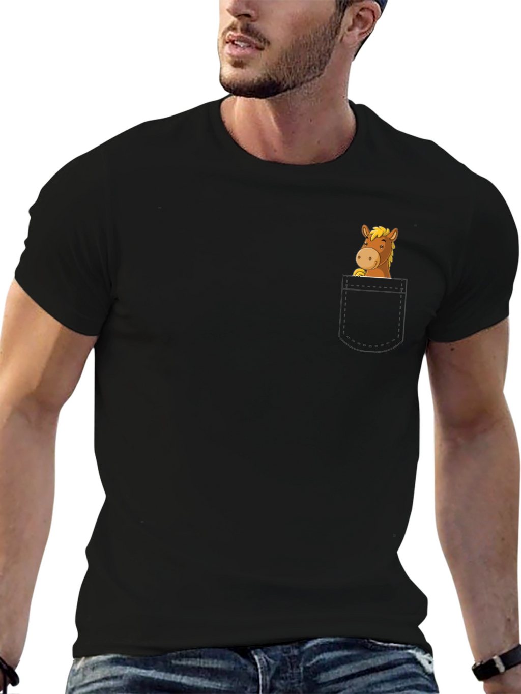 Horse in Pocket Graphic T-Shirt - Mens