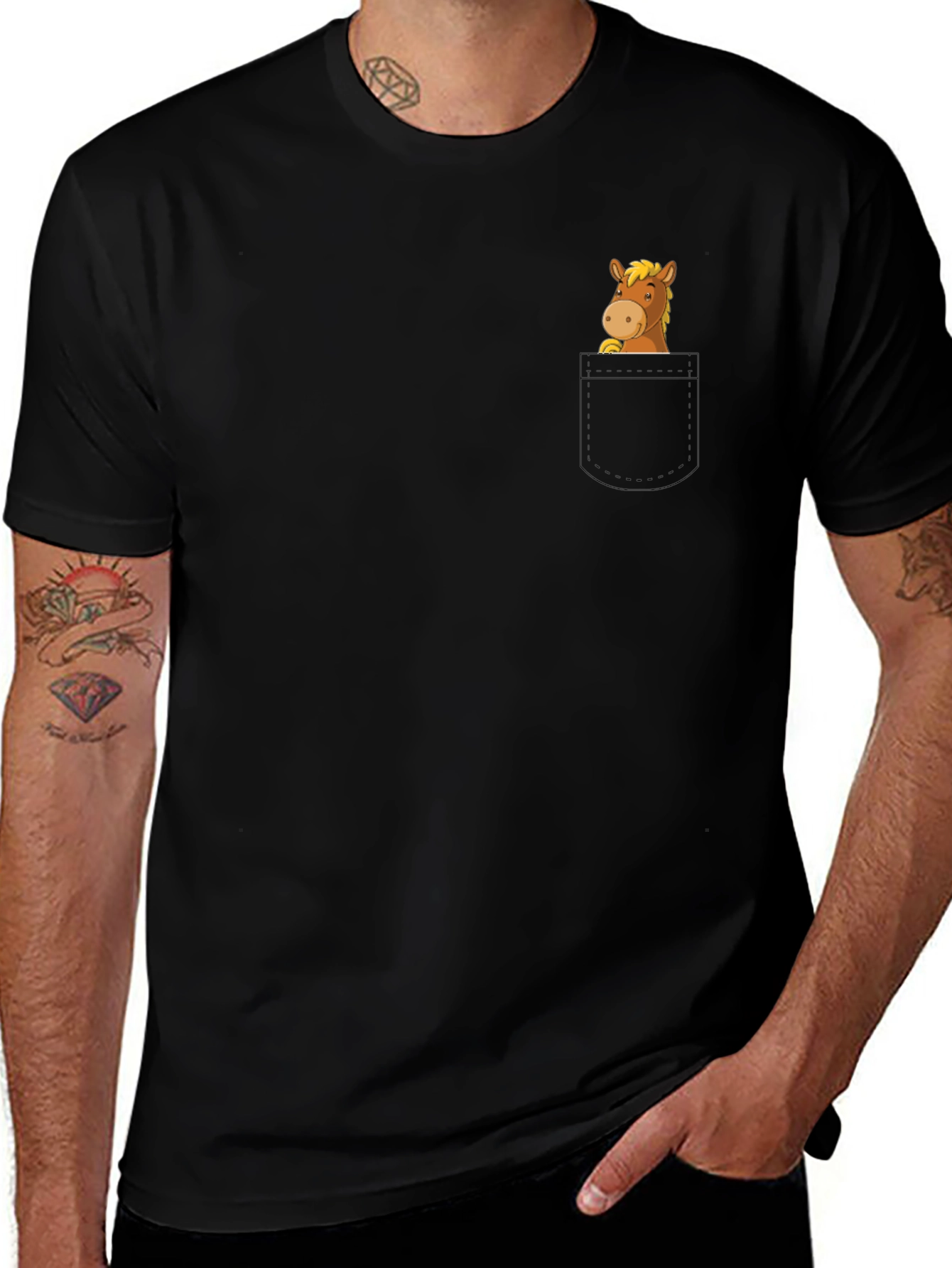 Horse in Pocket Graphic T-Shirt - Mens
