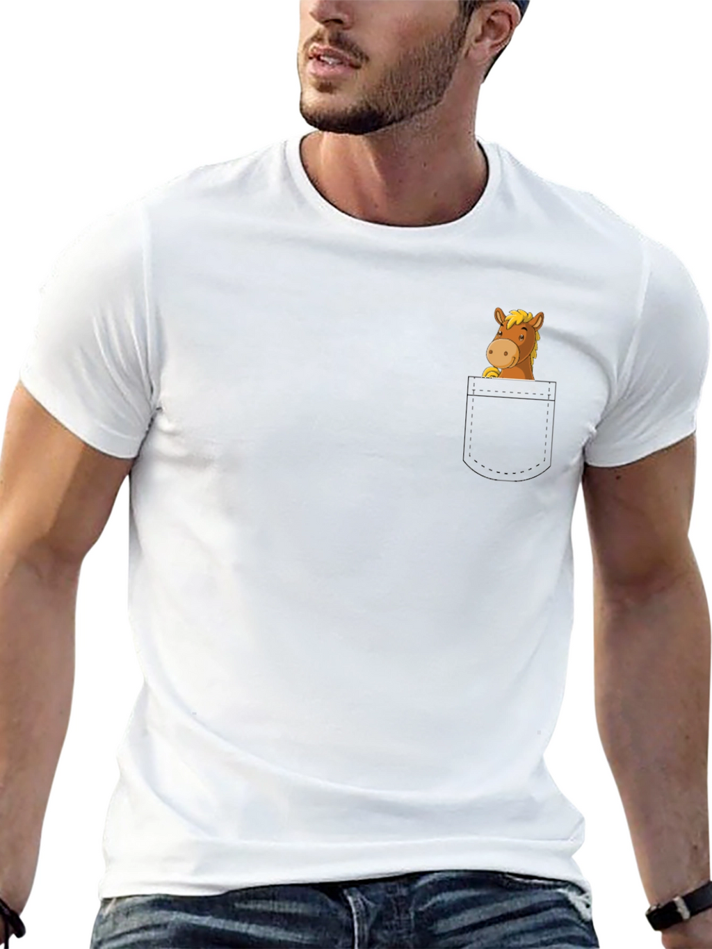 Horse in Pocket Graphic T-Shirt - Mens